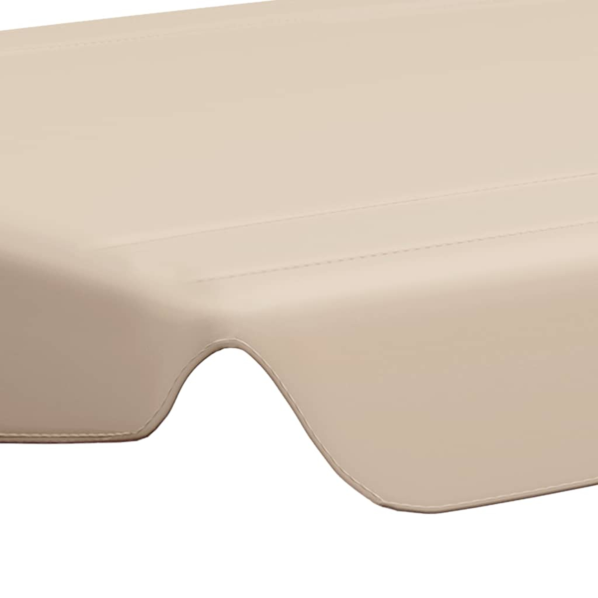 Primo piano di una superficie beige curva. La superficie ha una cucitura e un bordo arrotondato. Lo sfondo è bianco.
