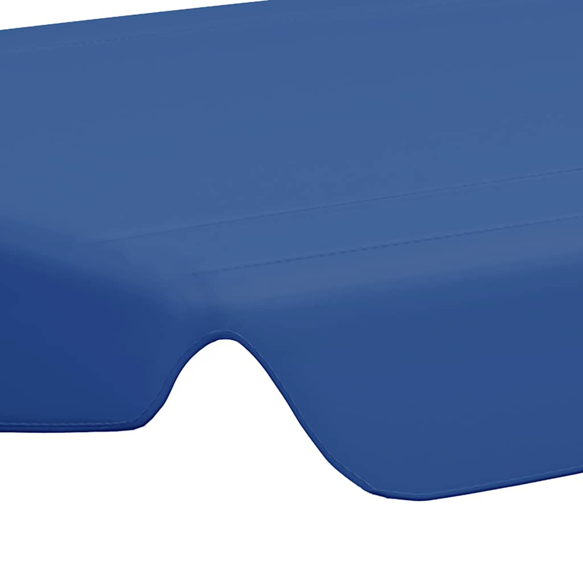Primo piano di un oggetto blu curvo su sfondo bianco. L'oggetto ha una superficie liscia con linee sottili.