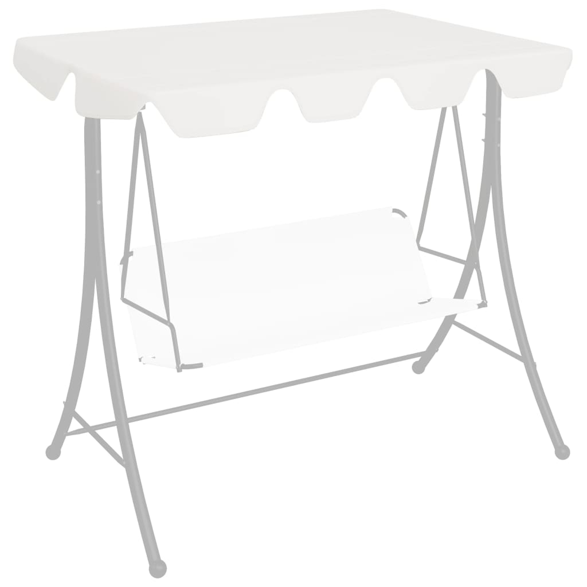 Un'altalena bianca con tenda da sole. Il telaio è grigio. Il sedile e la tenda sono bianchi.