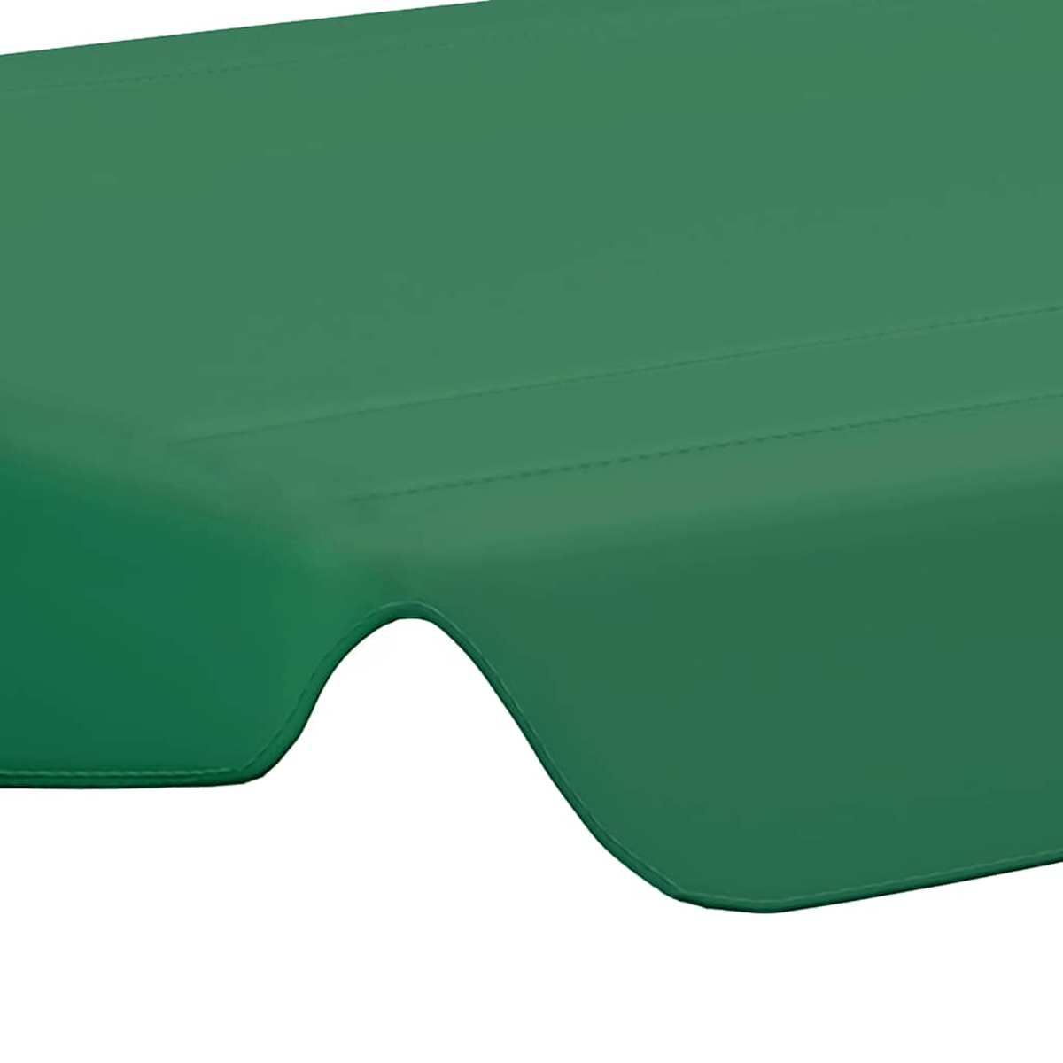 Primo piano di una superficie verde e curva con linee cucite. Il bordo inferiore è bianco.