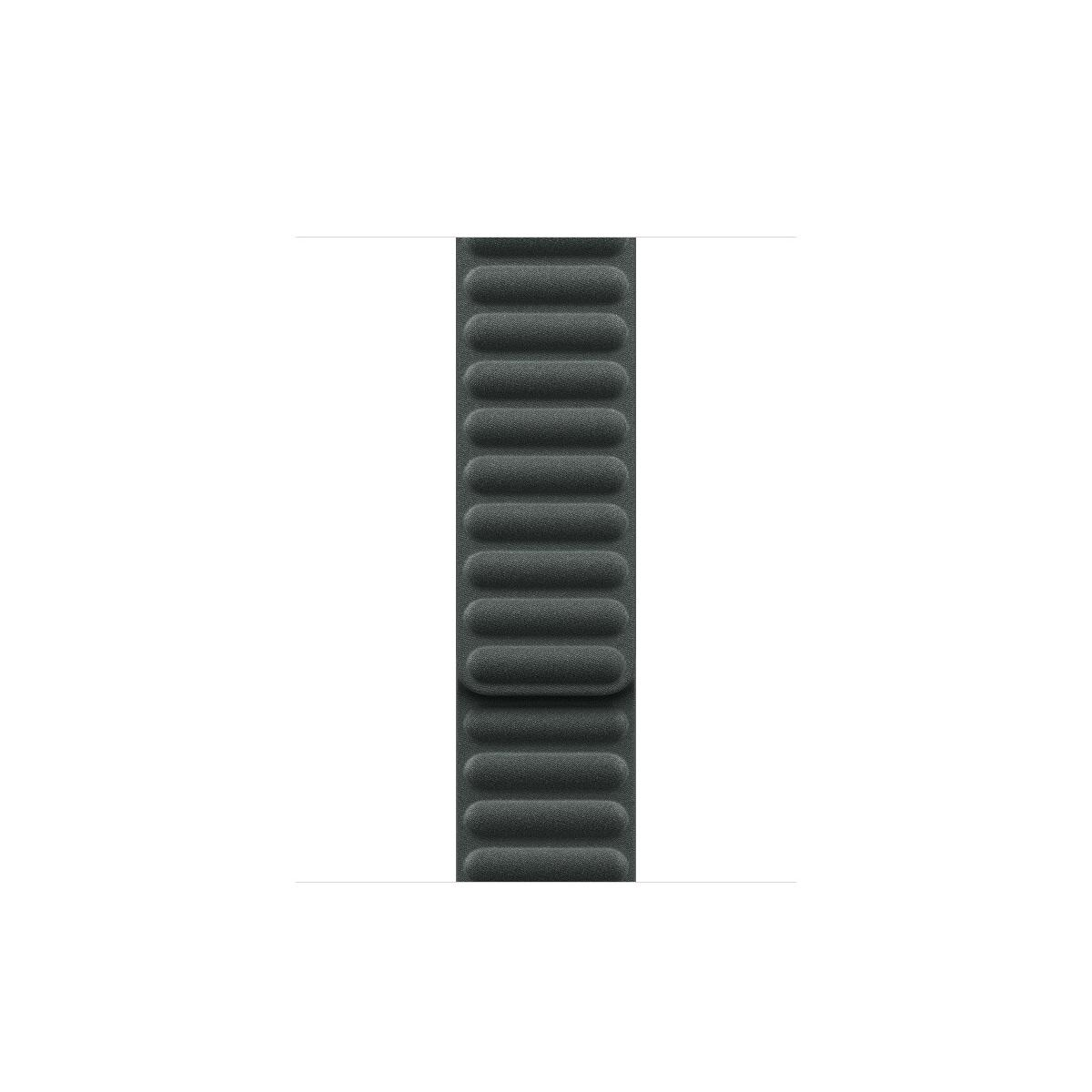 A close-up of a dark grey watch strap. It has a textured surface with rounded rectangular segments.