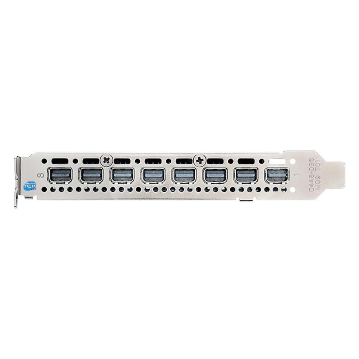 Scheda PCI argentata con otto porte USB. Le porte sono rettangoli neri. La scheda ha uno sfondo bianco.