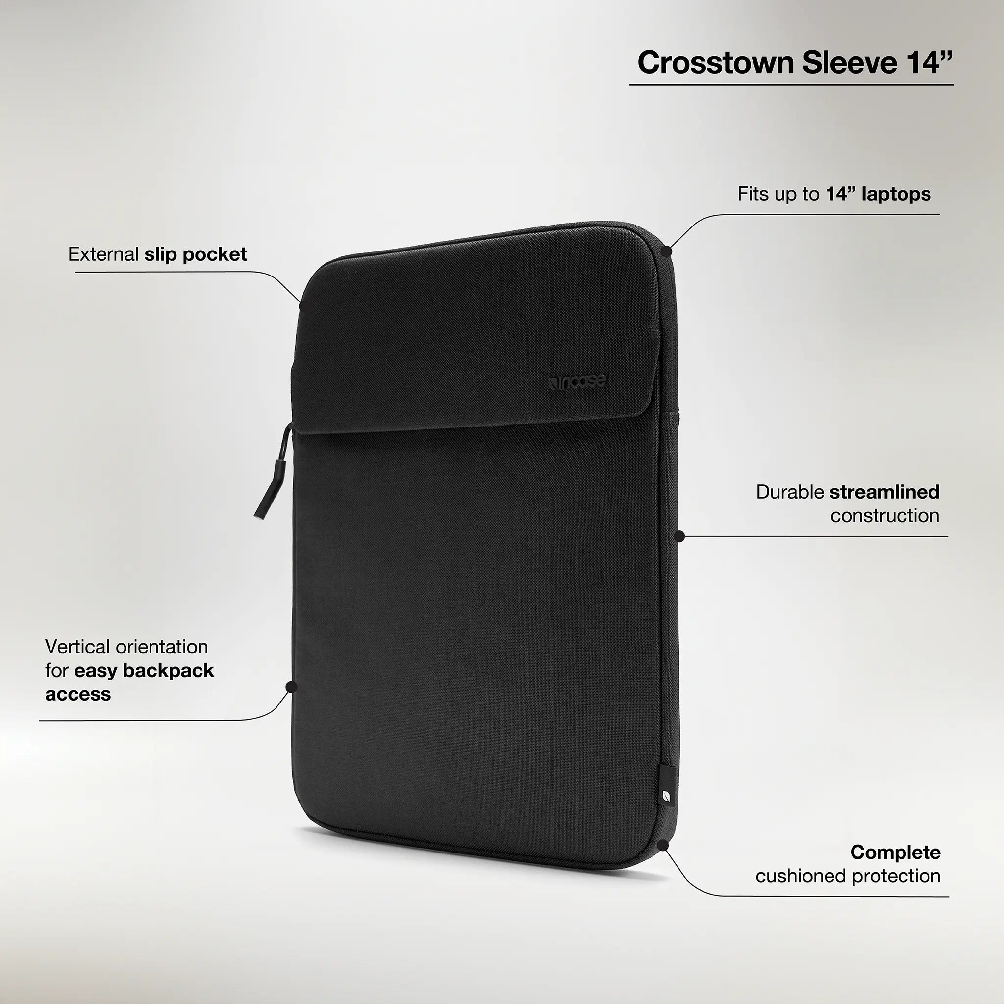 Custodia nera per laptop con tasca esterna. Caratteristiche: struttura resistente e protezione imbottita completa.