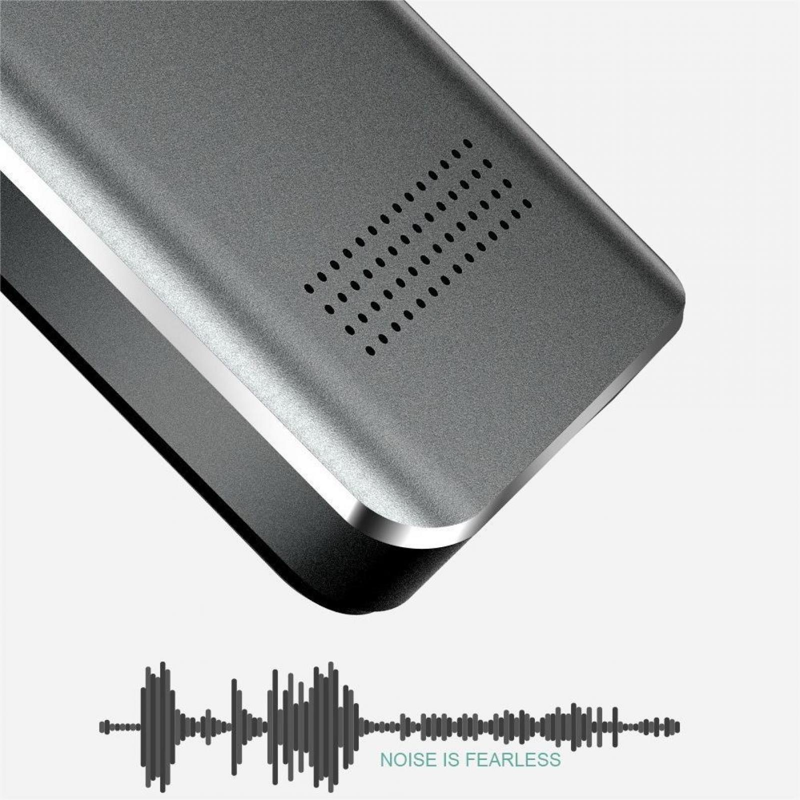 Ein graues Gerät mit Schalllöchern. Darunter eine Schallwellengrafik und die Worte 'Noise is Fearless'.