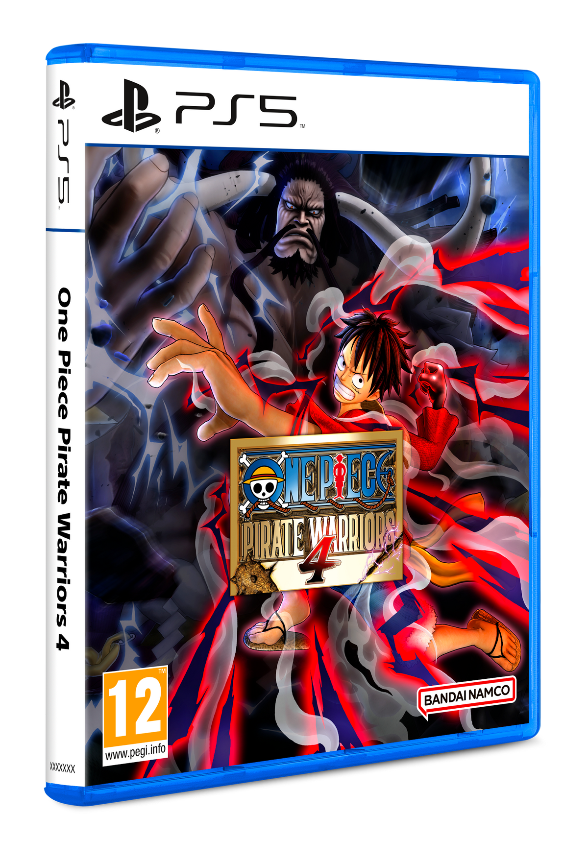 Caja del juego One Piece Pirate Warriors 4. Luffy al frente, Kaido detrás con el logo de PS5.