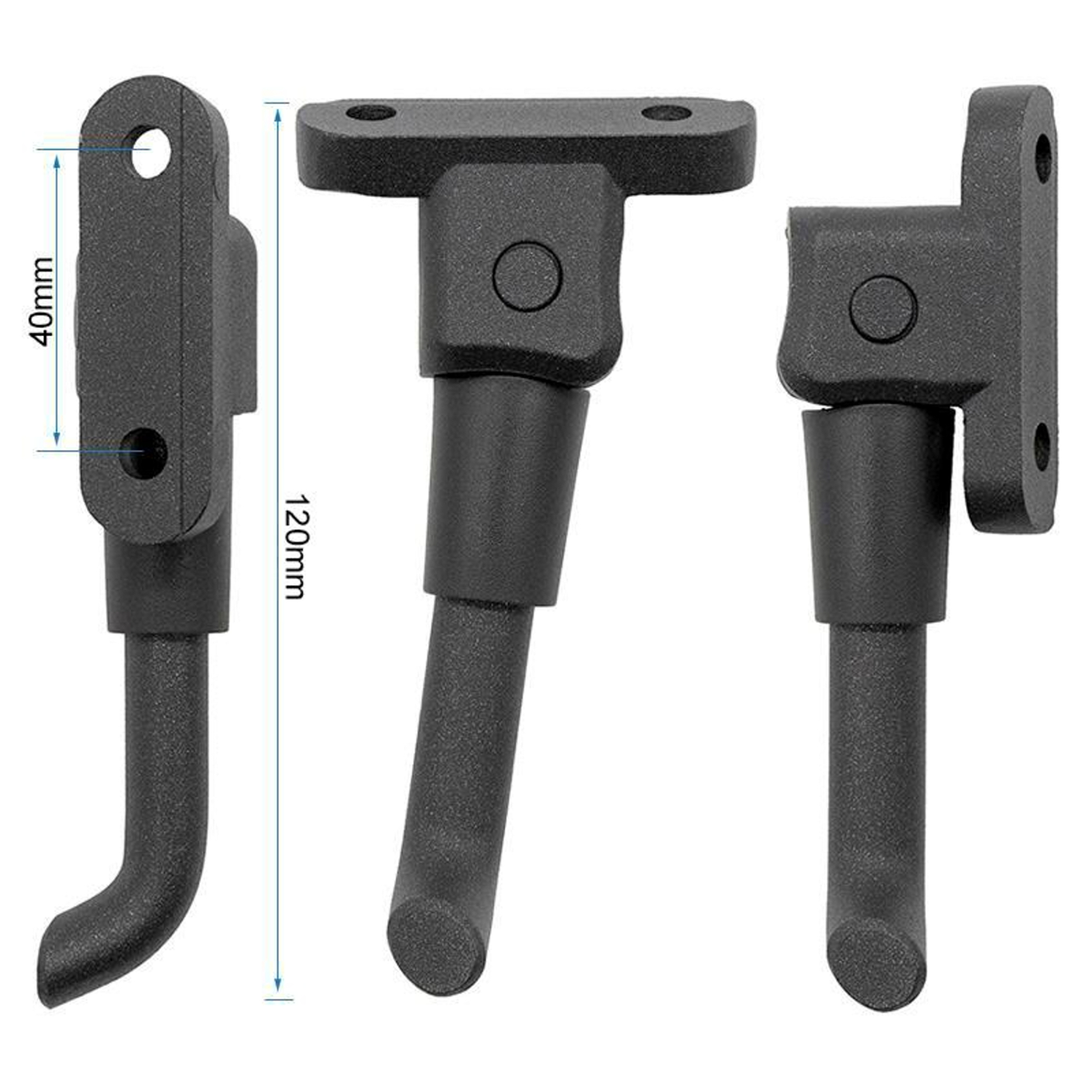 Tres colgadores de pared para guitarra de metal negro. Se indican las dimensiones. Cada uno tiene una placa de montaje y un soporte curvo.