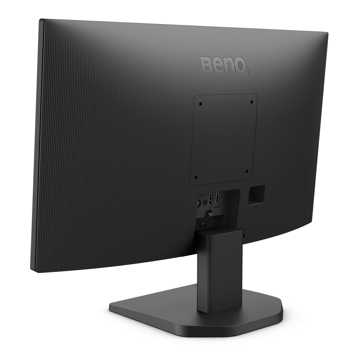Achteraanzicht van een zwarte BenQ-monitor. Poorten en standaard zijn zichtbaar. Het BenQ-logo staat bovenaan in het midden.