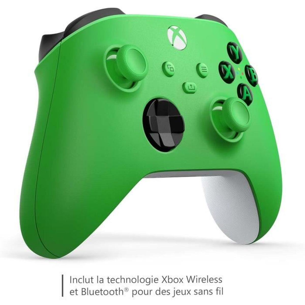 Un controller Xbox verde su sfondo bianco. Sono visibili pulsanti e joystick. Il logo Xbox è al centro.