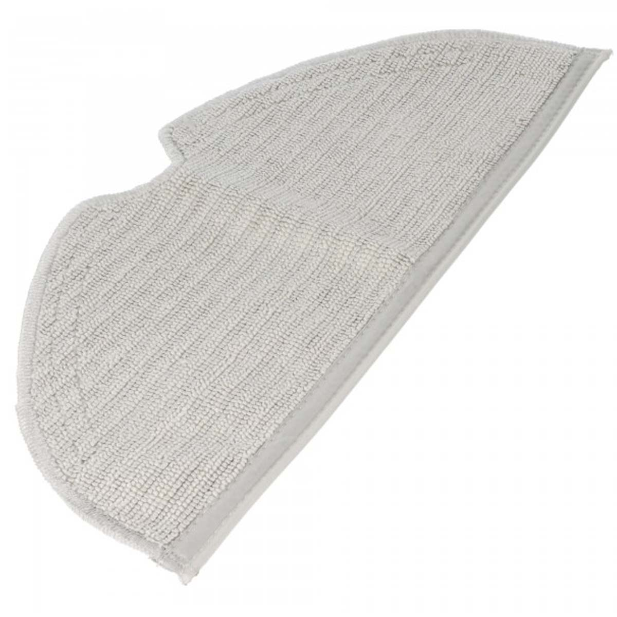 Una almohadilla de fregona rectangular gris claro con un borde redondeado y un recorte en un lado, sobre fondo blanco.