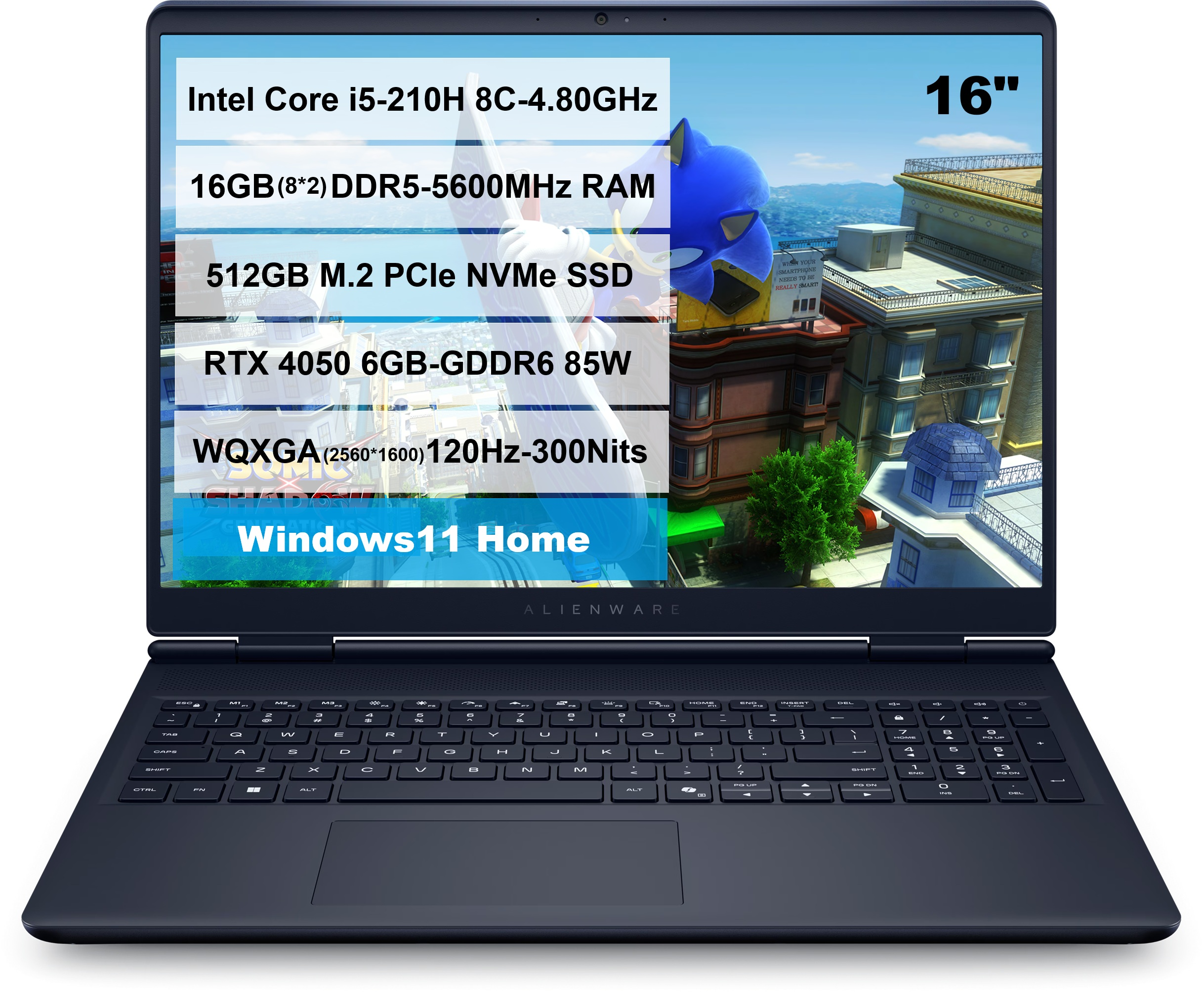 DELL Alienware 16 Aurora AC16250 WQXGA Intel Core i5-210H 16 GB RAM 512 GB SSD 16 inç Windows Gaming Laptop Mavi