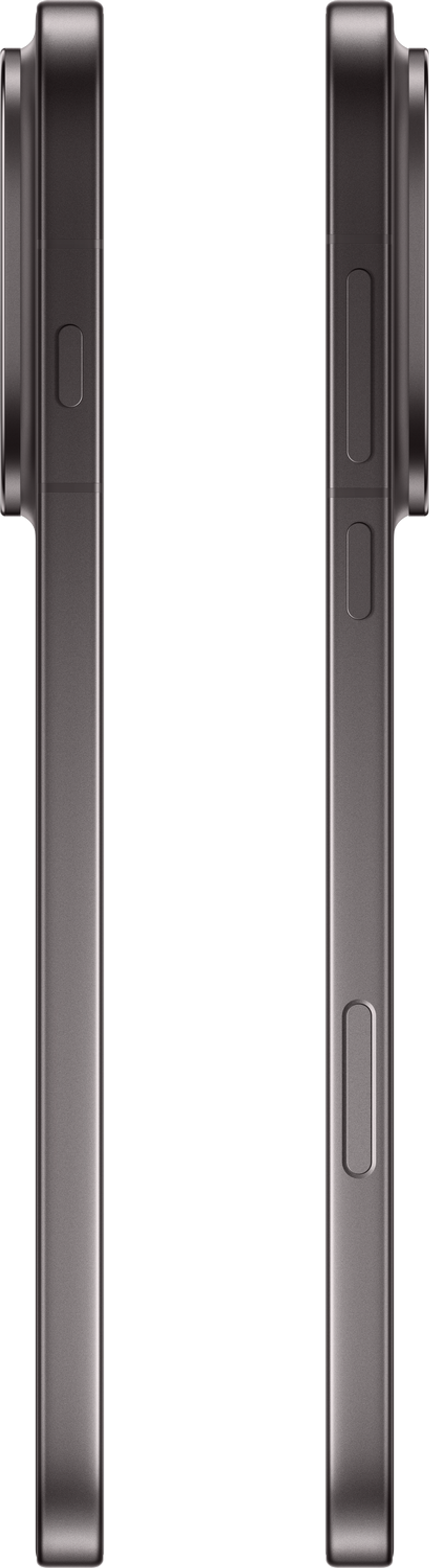 Deux bords gris de téléphone sur fond noir. Boutons visibles sur les côtés.