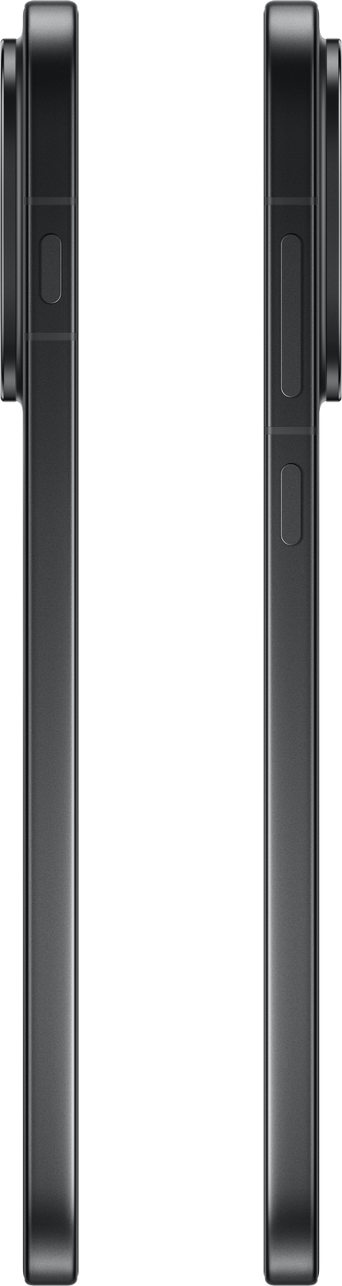 Deux bords noirs de smartphone avec boutons sur fond noir. L'un a un bouton et un interrupteur.