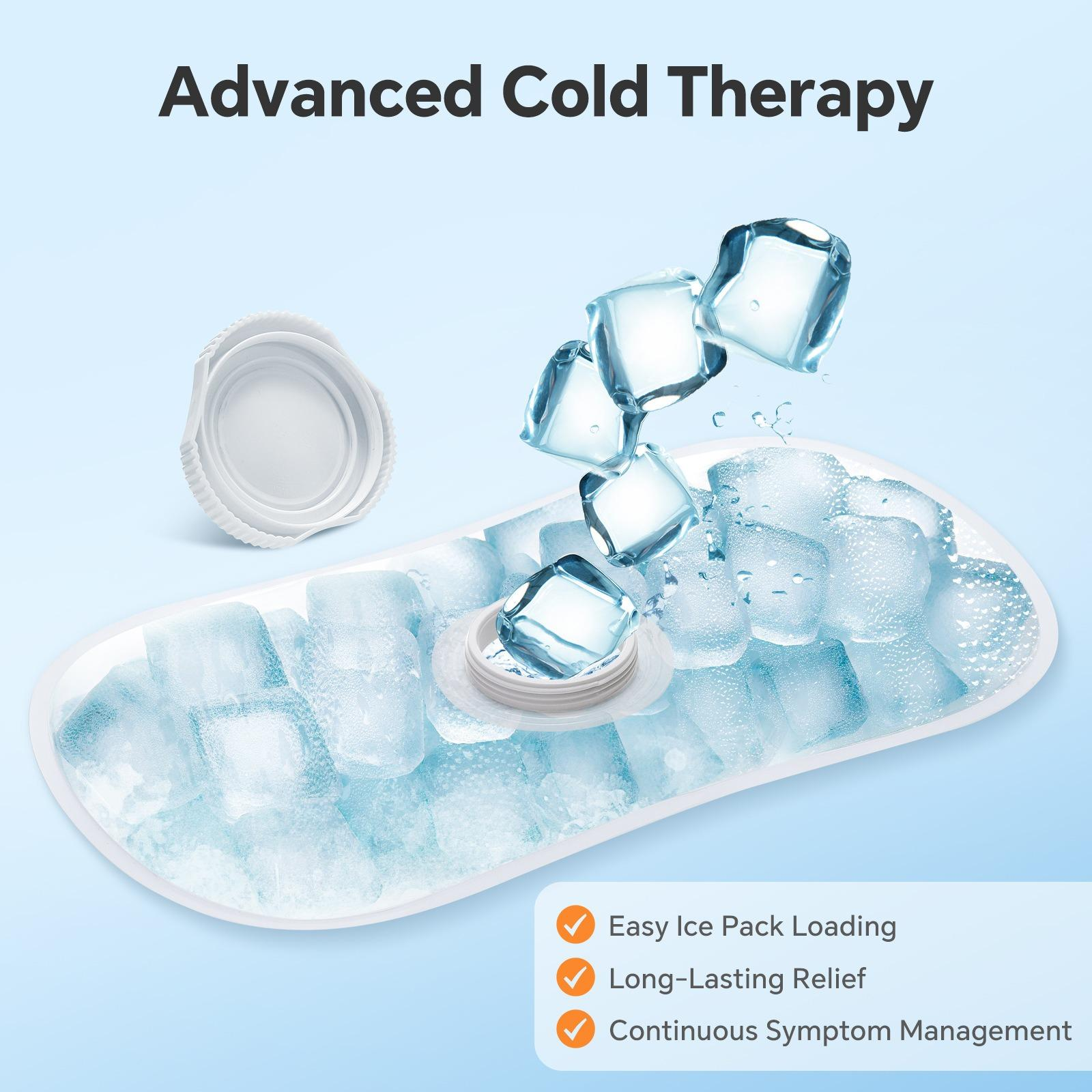 Ein Eisbeutel mit Eiswürfeln, einem weißen Deckel und dem Text Advanced Cold Therapy.