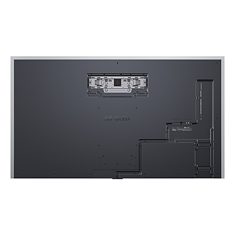 Widok z tyłu telewizora LG OLED. Posiada porty, złącza i punkty montażowe. Widoczne jest logo LG OLED.