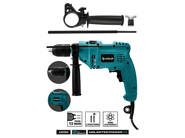 ASSUR 500 W Metal Şanzıman 13 mm Elektrikli Darbeli Matkap