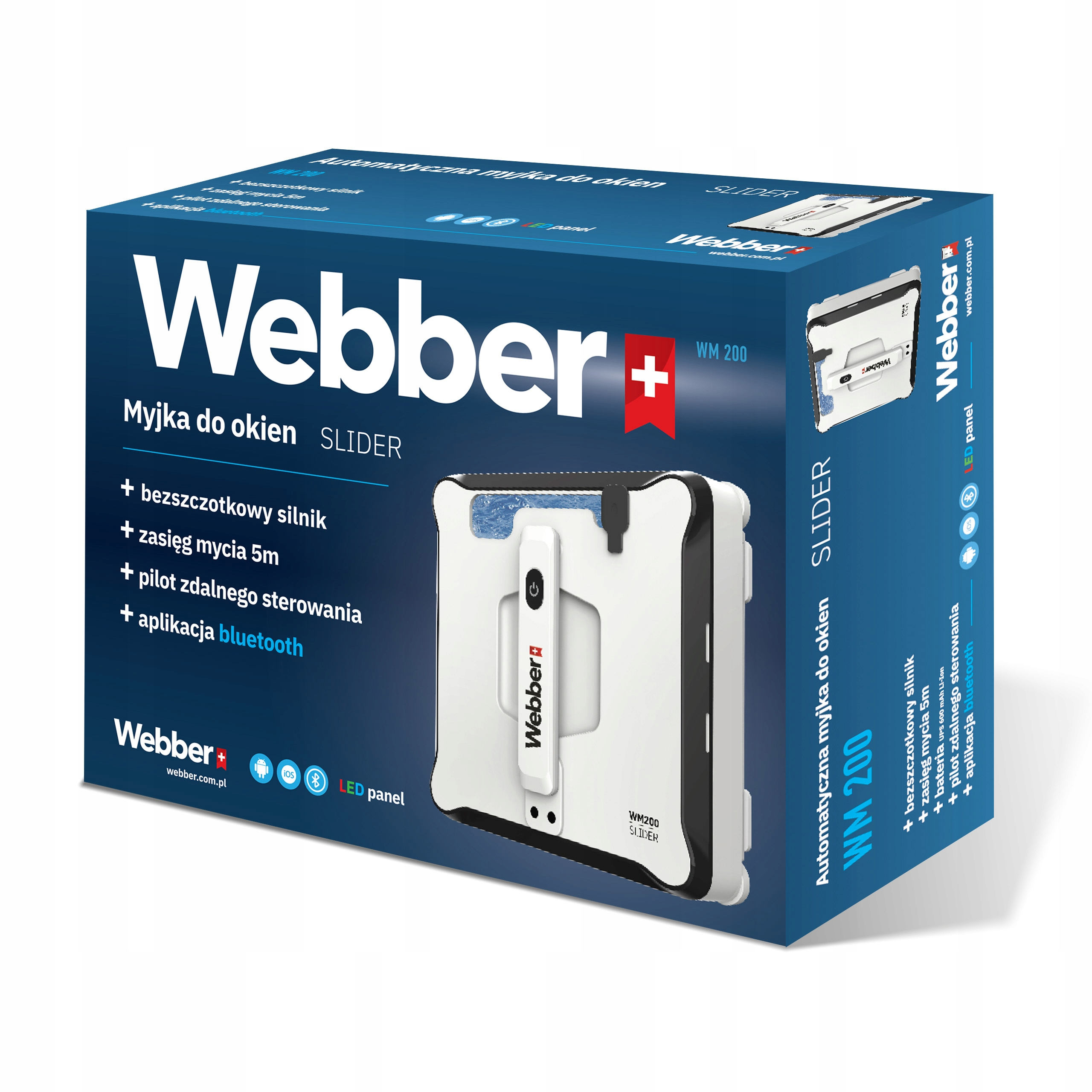 Pudełko z myjką do okien. Ma markę Webber, białą myjkę z czarną ramą.