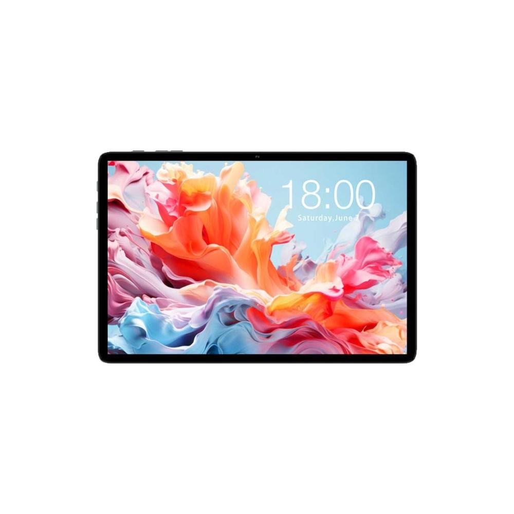 Tablet, ekranda 18:00 saati ve 4 Haziran Cumartesi günü ile renkli soyut bir görüntü gösteriyor.