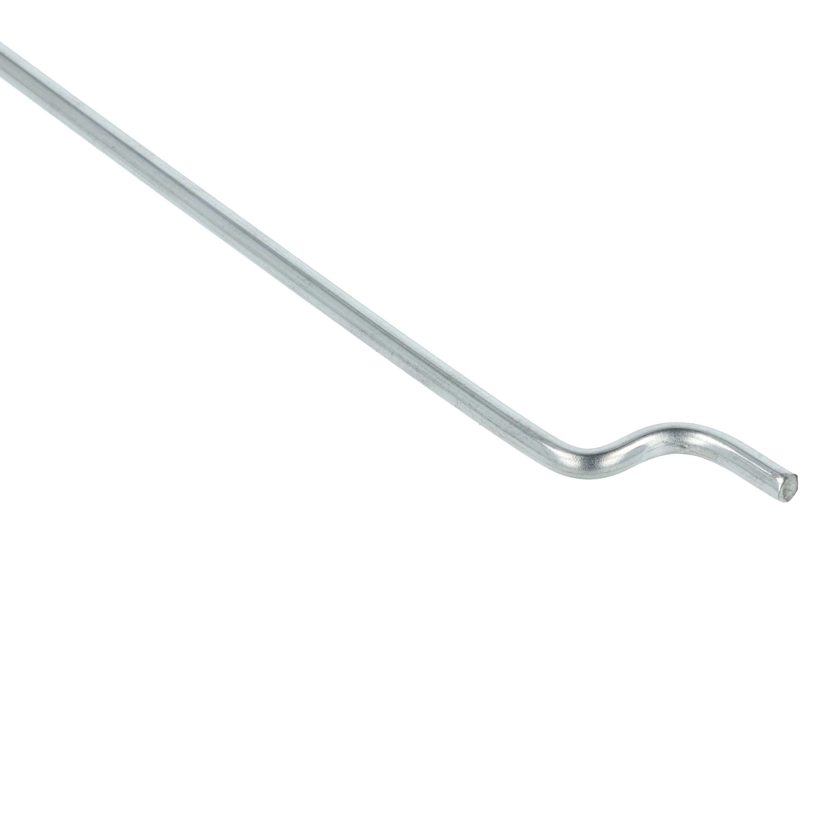 Metallstab mit gebogenem Ende, vor weißem Hintergrund.