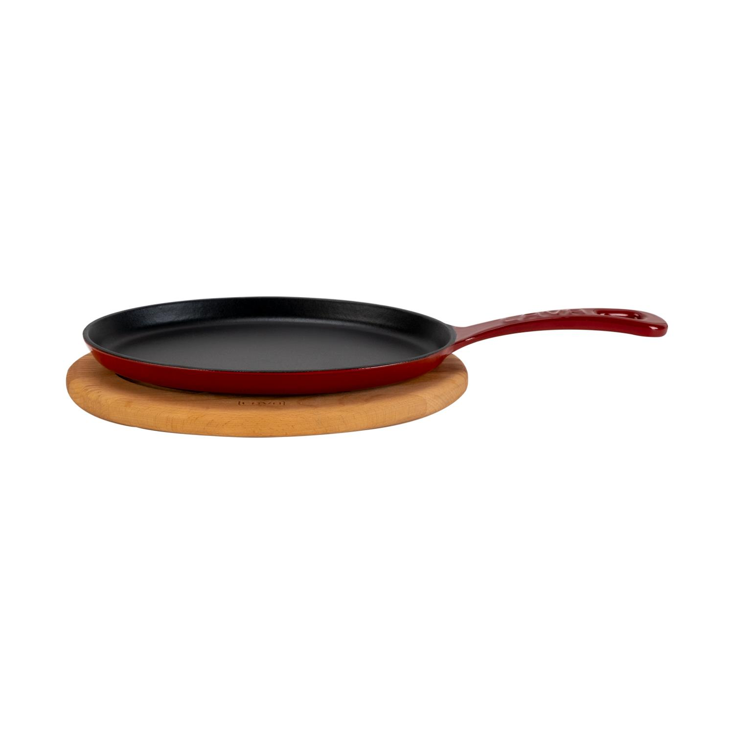 LAVA Oval Döküm Demir Yekpare Saplı Kayın Servis Ahşabı Ölçü 17x23 cm Fajita Tabağı