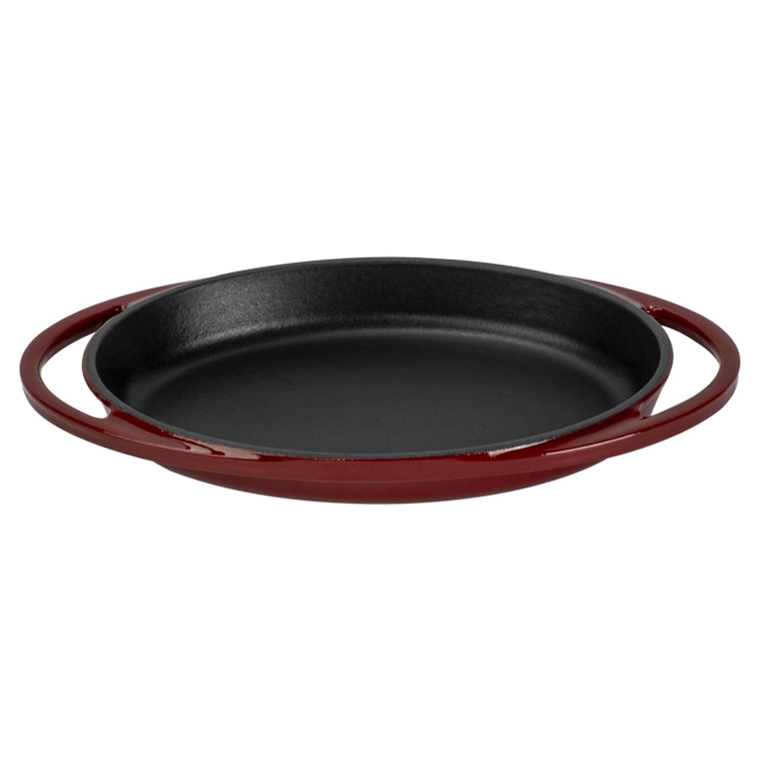 LAVA Oval Döküm Demir Yekpare Çift Kulplu Ölçü 21x14 cm Tava Bordo