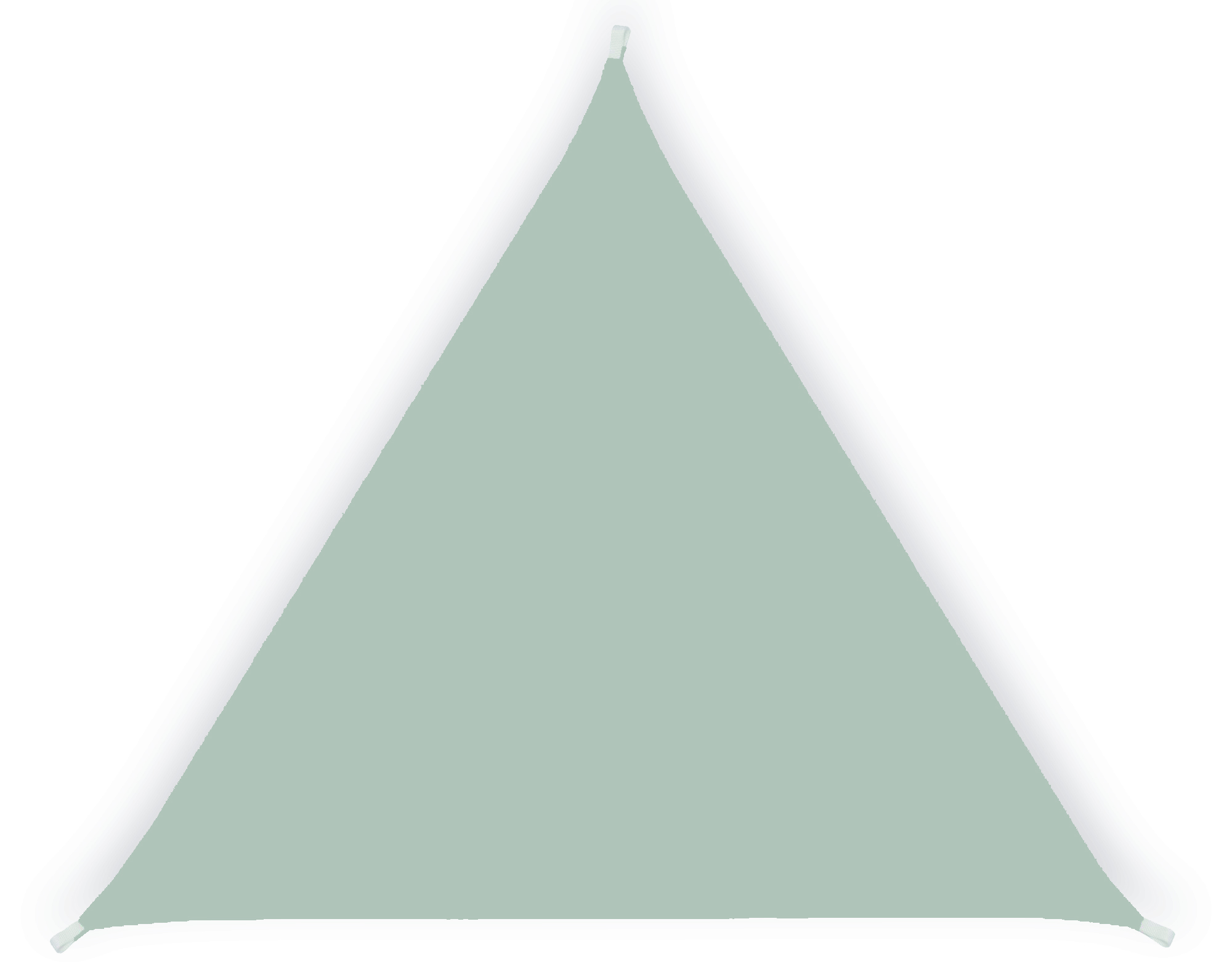 Una forma triangolare grigia su sfondo bianco. Piccole linguette bianche su ogni angolo.