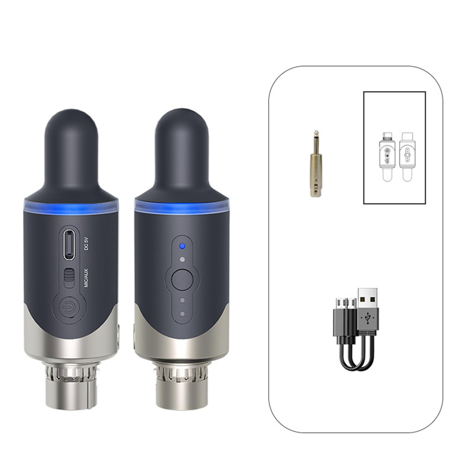 Zwei schwarze und silberne Mikrofone, eine Klinke, Diagramme und ein USB-Kabel auf weißem Hintergrund.