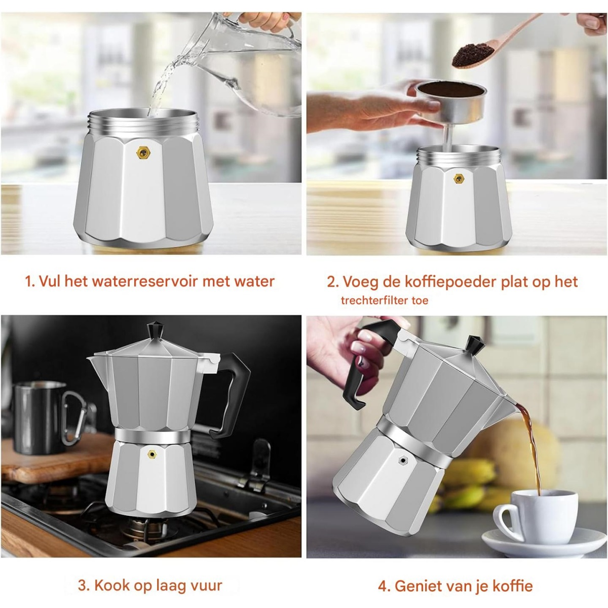 Schritte zur Kaffeezubereitung: Füllen Sie den Topf mit Wasser, geben Sie Kaffeepulver hinzu, kochen Sie es bei schwacher Hitze und genießen Sie es.