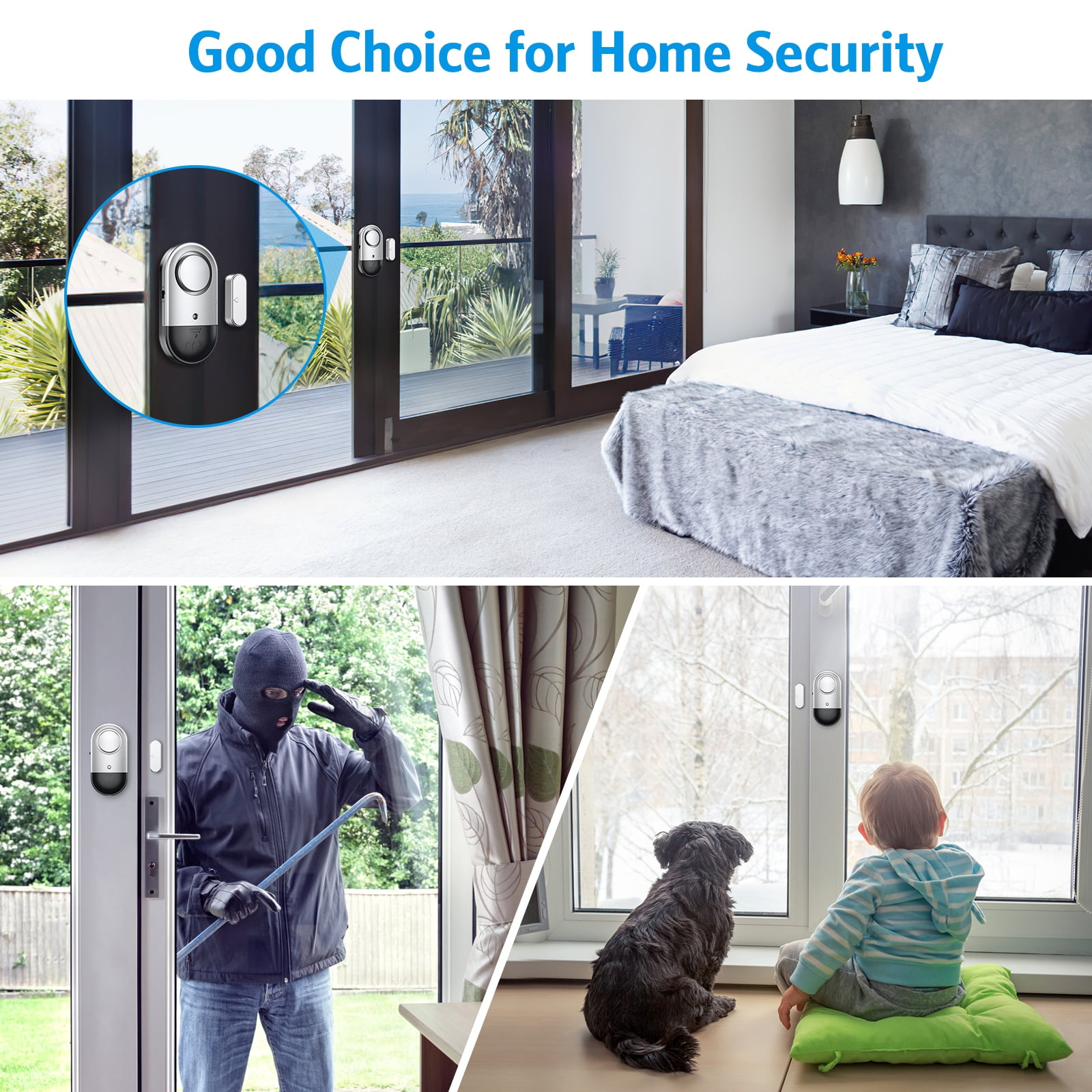 Das Bild zeigt Türsicherheit, Einbrecher, Hund und Kind. Gute Wahl für die Sicherheit zu Hause.