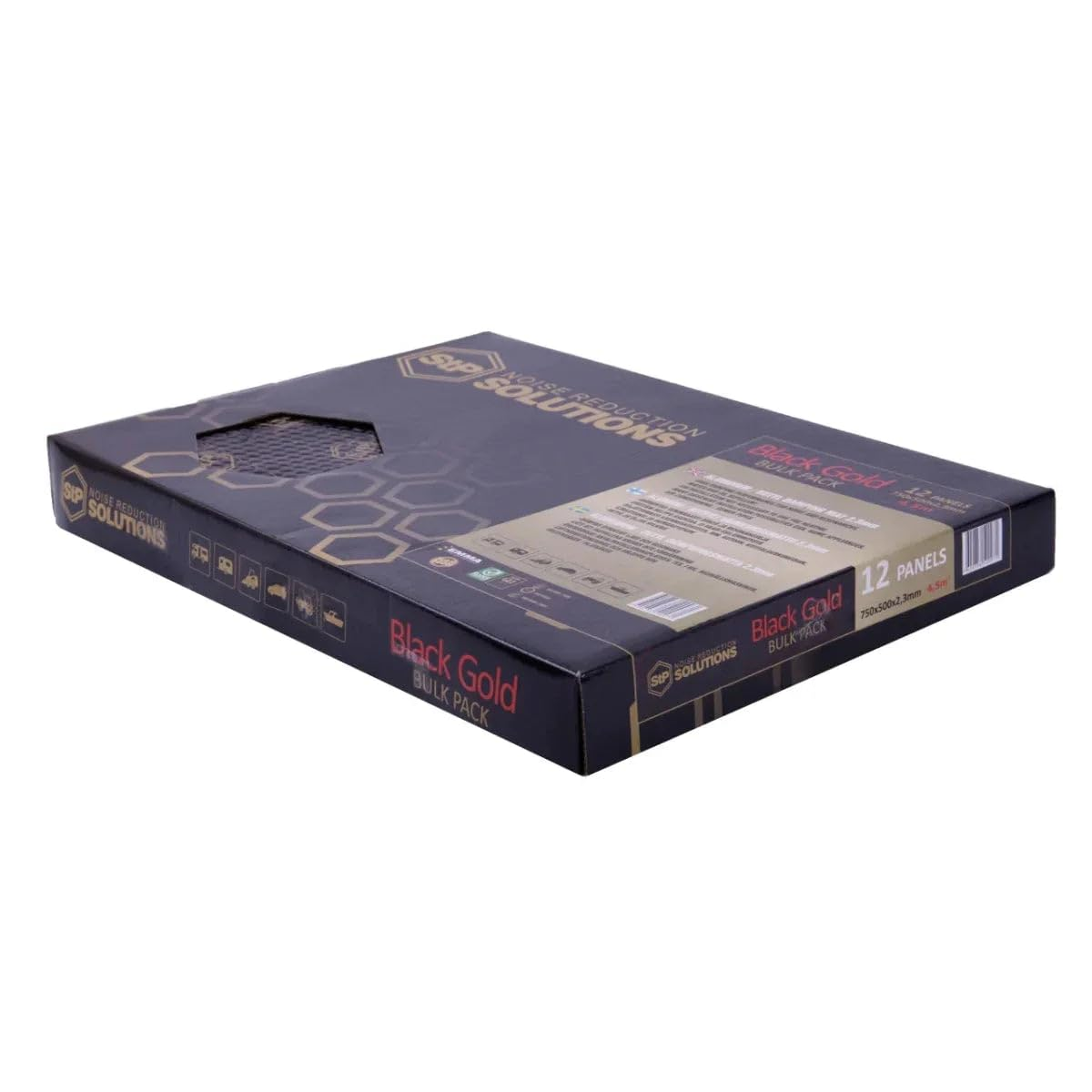 Eine schwarze Box mit der Aufschrift 'Black Gold' und 'SIP SOLUTIONS'. Enthält 12 Paneele. Der Hintergrund ist weiß.