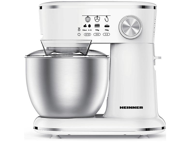 HEINNER HPM-1000WHCH Küchenmaschine Weiß (Rührschüsselkapazität: 5 l, 1000 Watt)