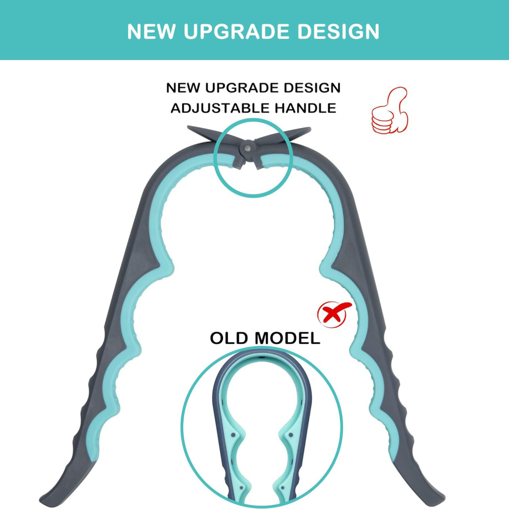 Das Bild zeigt ein neues Flaschenöffner-Design. Das neue Design hat einen verstellbaren Griff und wird mit einem alten Modell verglichen.
