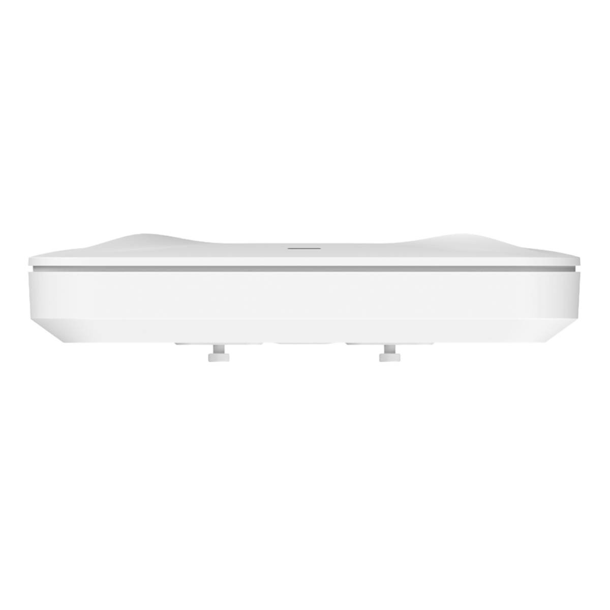 Un dispositivo bianco e rettangolare con bordi superiori arrotondati e piedini, isolato su sfondo bianco.