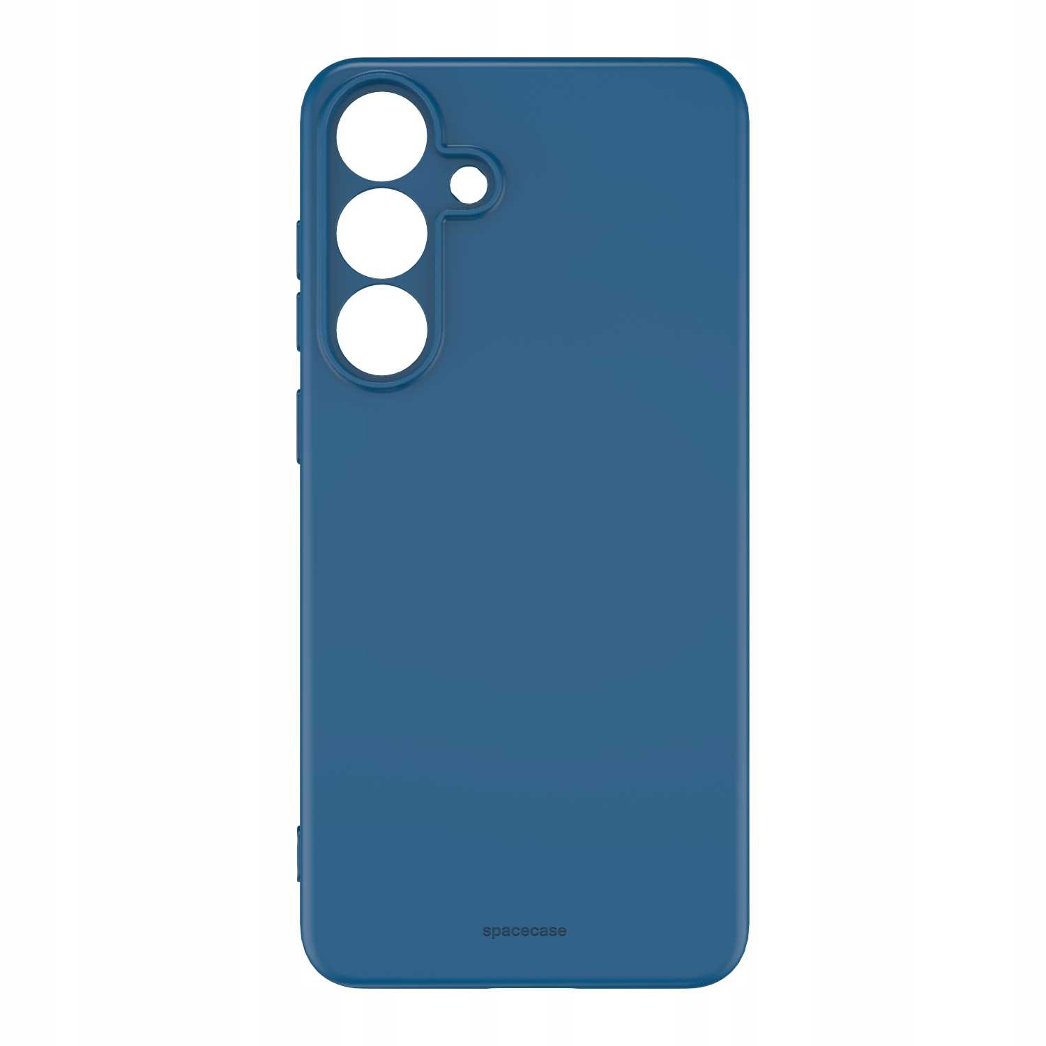 Niebieskie etui na telefon z trzema dużymi otworami na aparat i nazwą marki 'spacecase' na dole.
