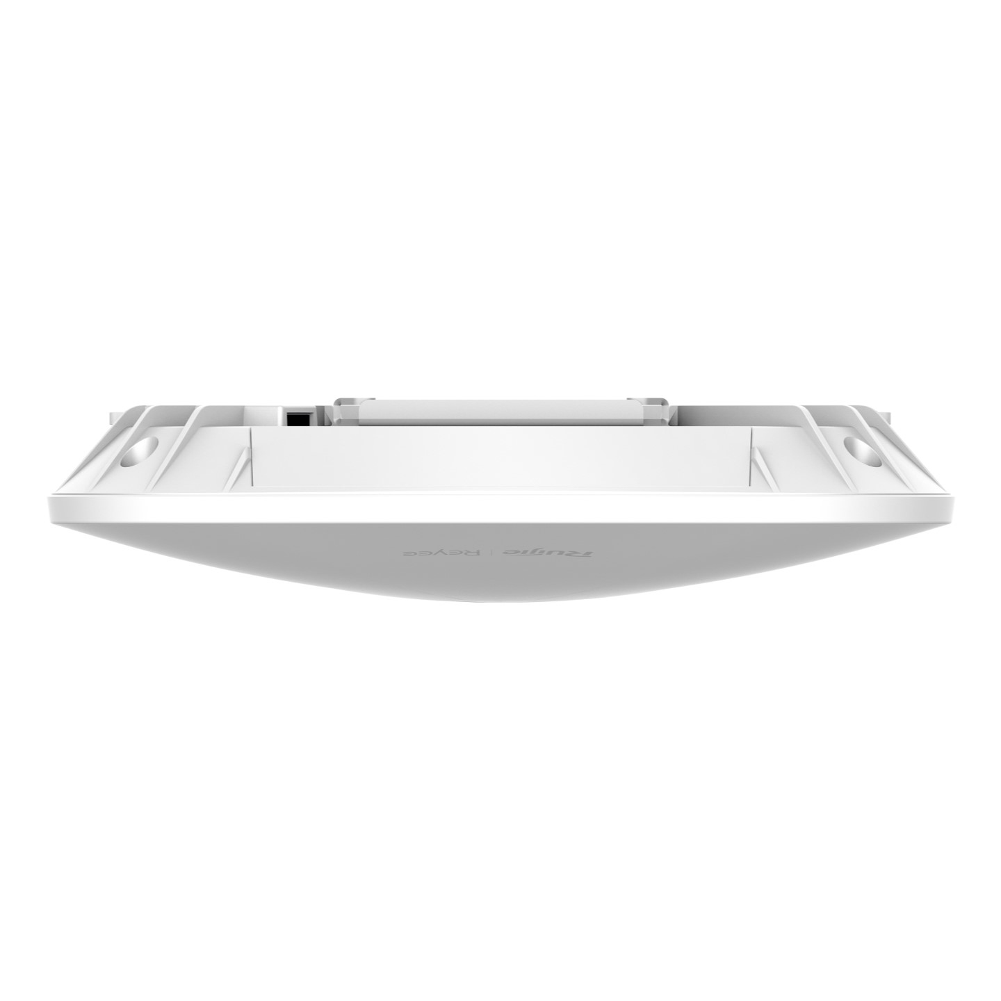 Un dispositivo blanco y rectangular con bordes redondeados. Tiene un centro empotrado y una sección elevada en la parte superior. El fondo es blanco.
