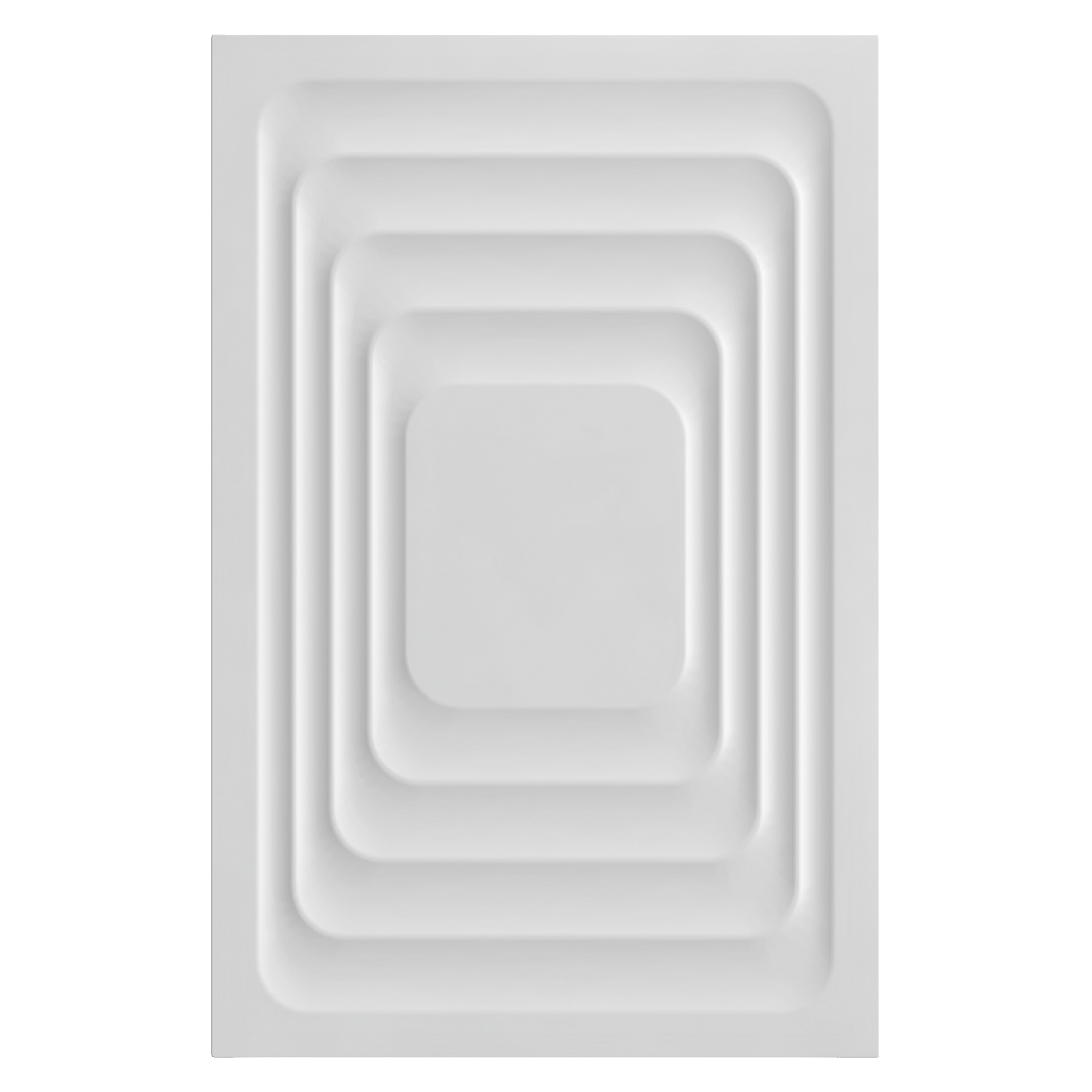 Pannello rettangolare bianco con quadrati concentrici con angoli arrotondati che rientrano verso l'interno.