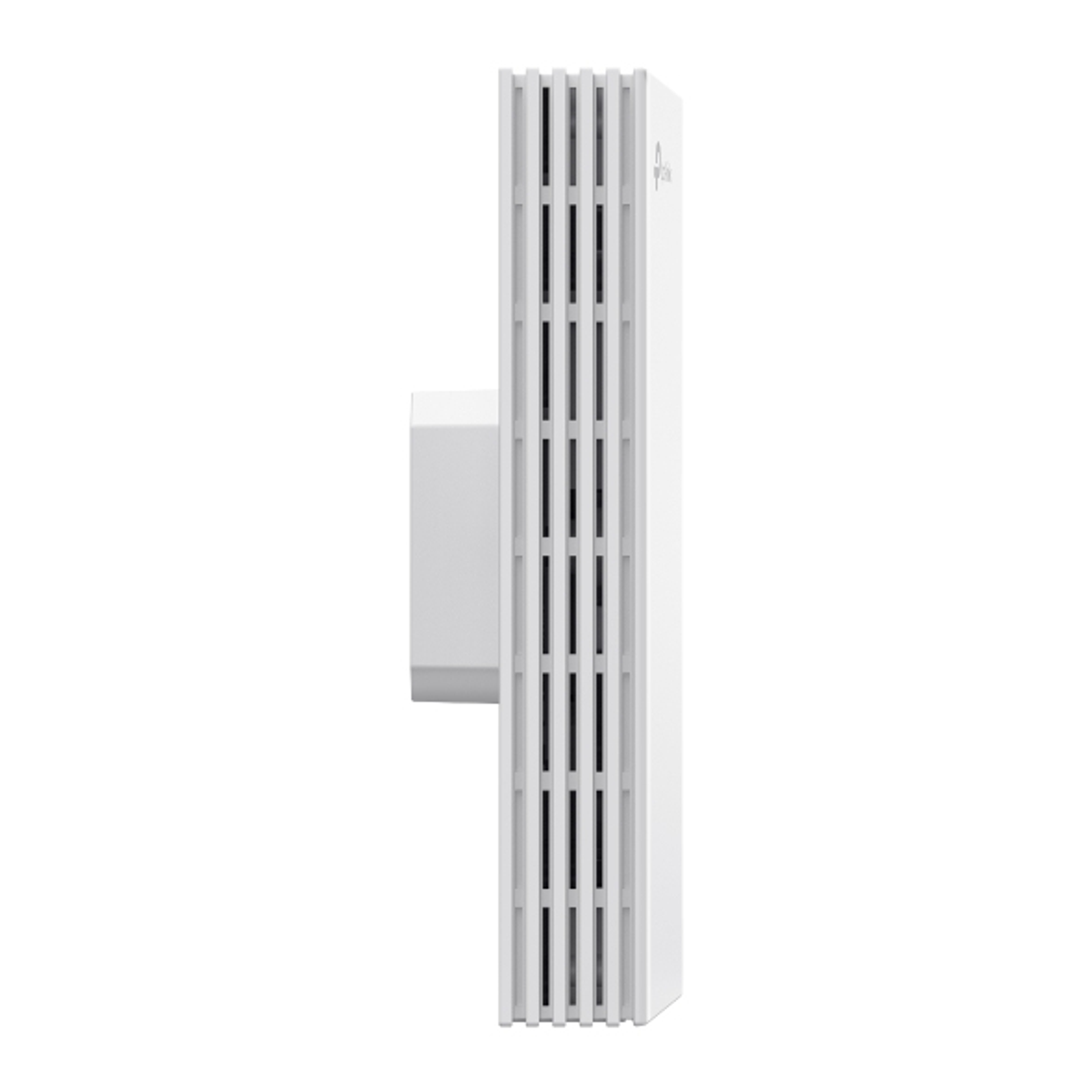 Un dispositivo de red blanco TP-Link. Tiene forma rectangular con ranuras verticales y un bloque más pequeño adjunto.