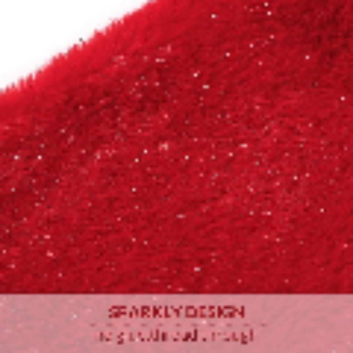 Roter glitzernder Hintergrund mit weißen Glitzerpunkten und ein rosa Rechteck mit Text: SPARKLY DESIGN.