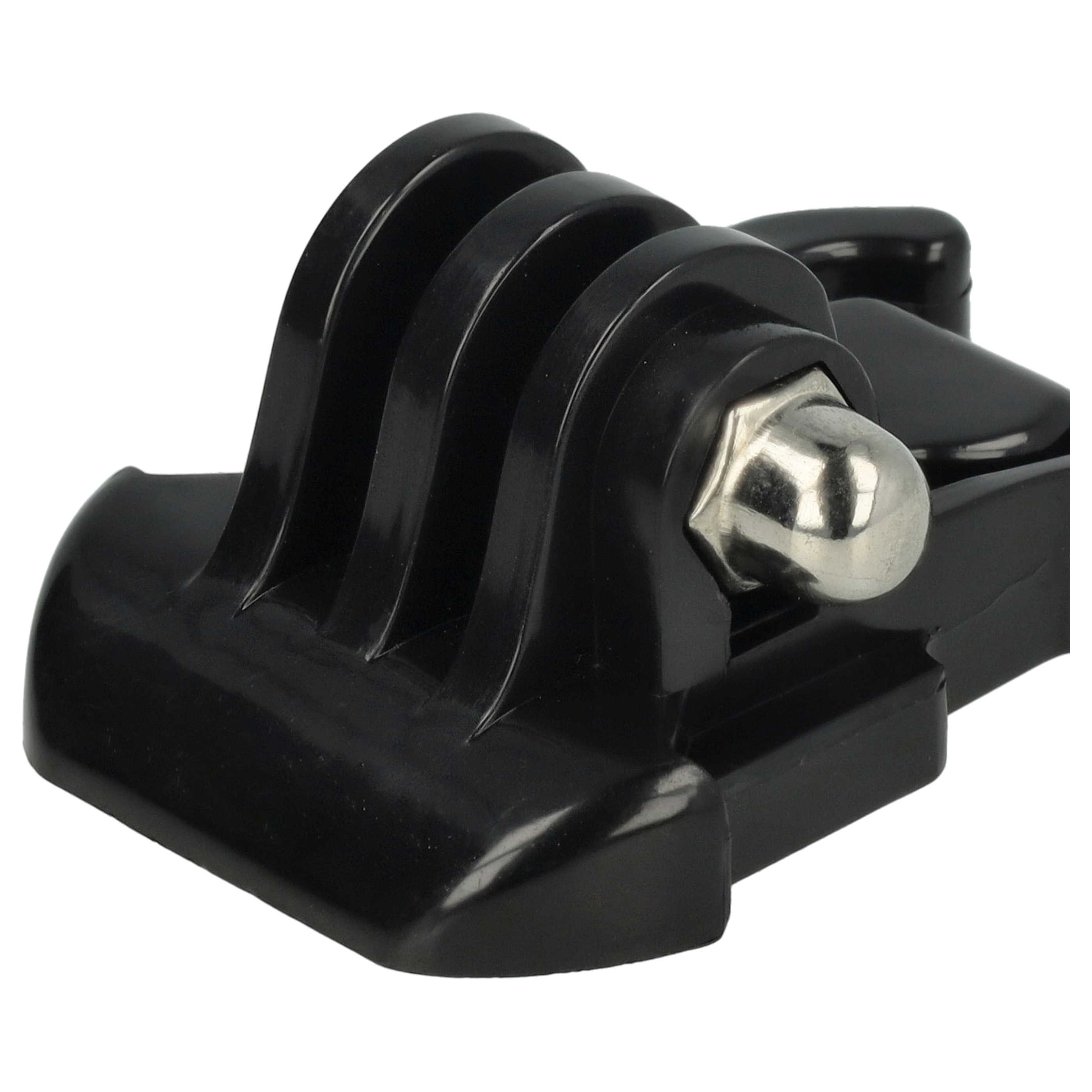 Eine schwarze Kamerahalterung aus Kunststoff mit einer silbernen Metallschraube. Die Halterung hat drei geschlitzte Rippen.
