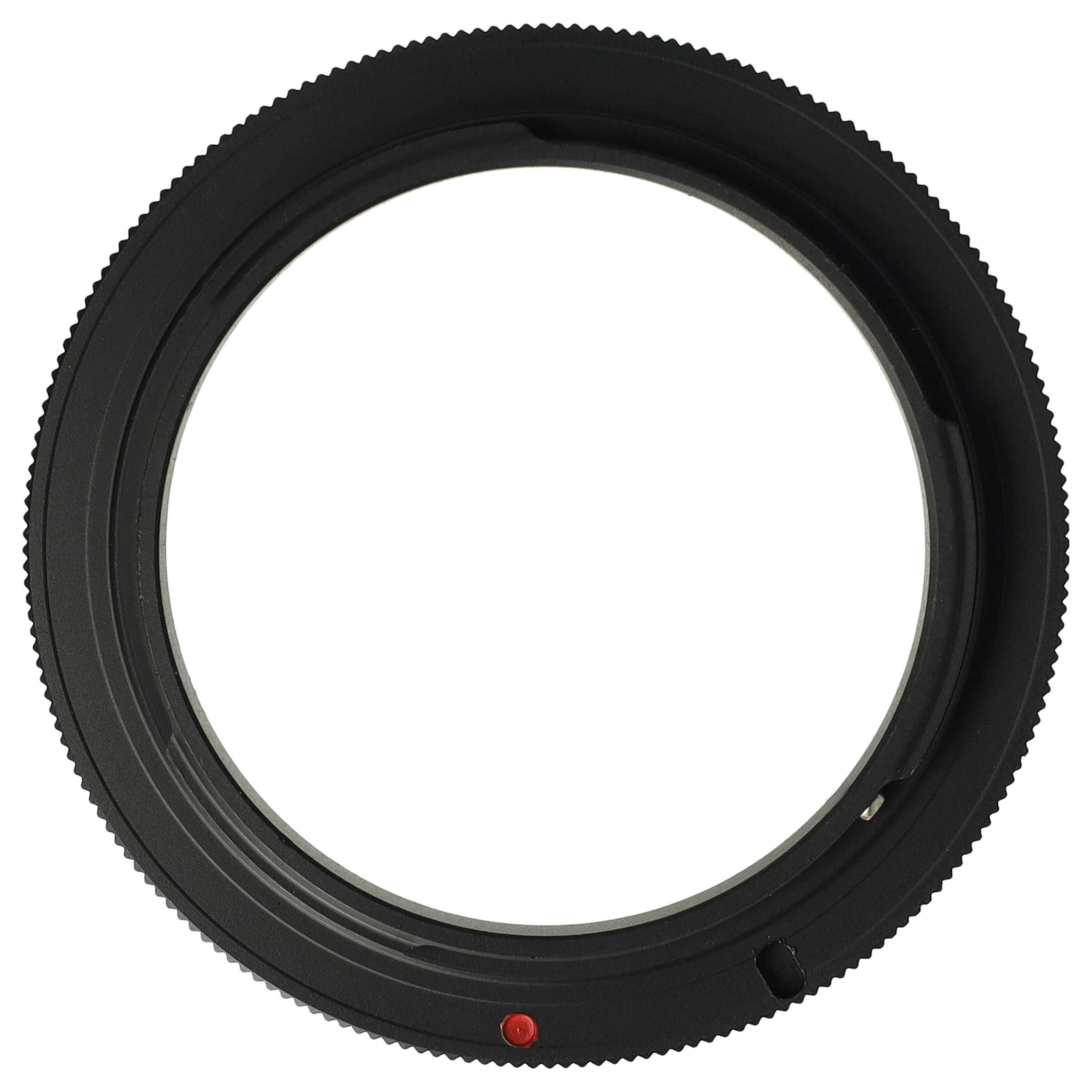 Ein schwarzer Objektivadapterring mit gezahntem Außenrand und glattem Innenring, mit rotem Punkt.