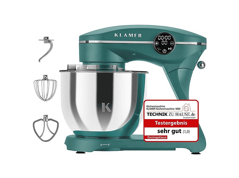 KLAMER Knetmaschine Küchenmaschine Grün (Rührschüsselkapazität: 6 l, 1800 Watt)