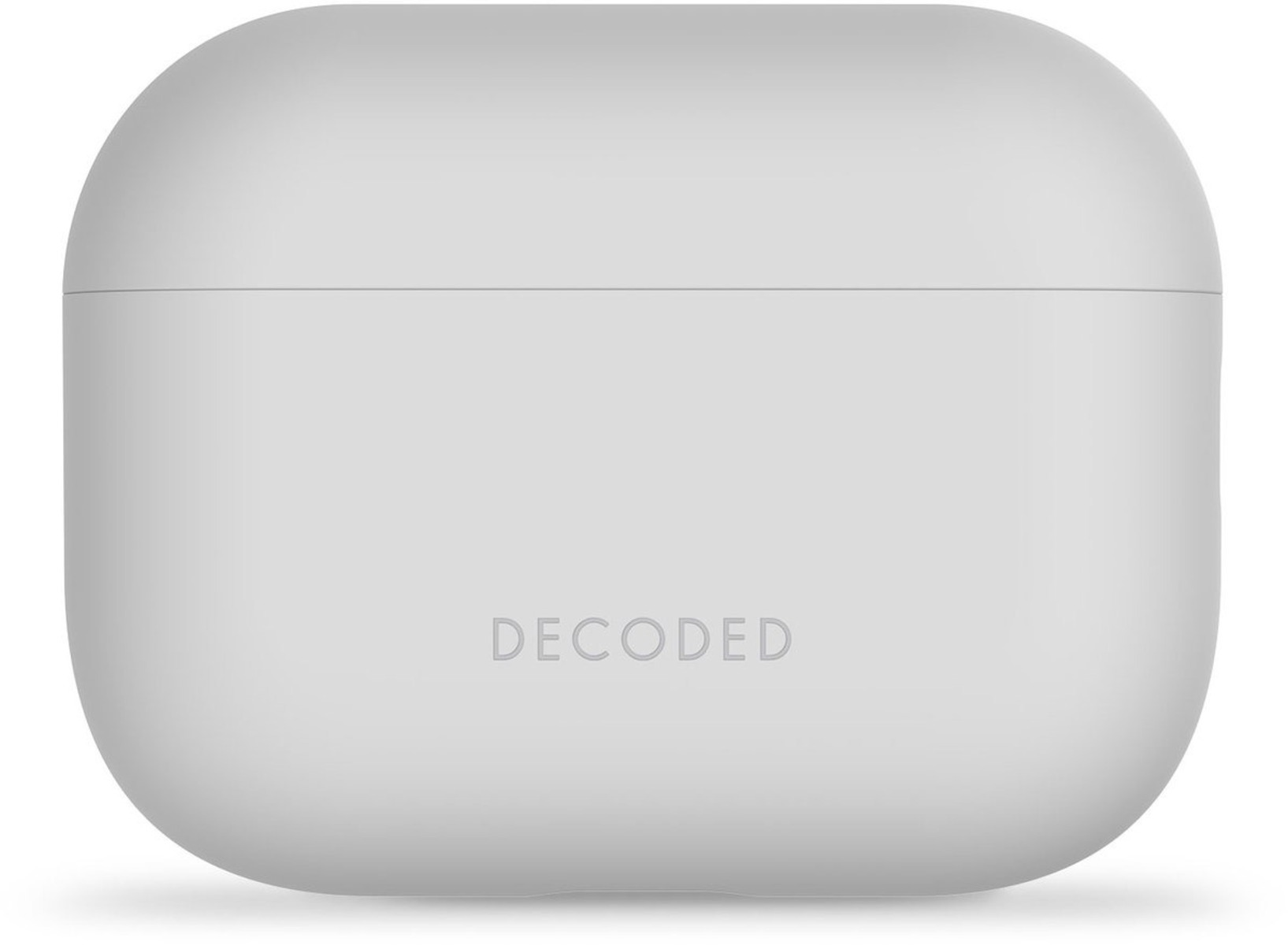A white, rounded case with the word "DECODED" in light gray. The case is split horizontally.