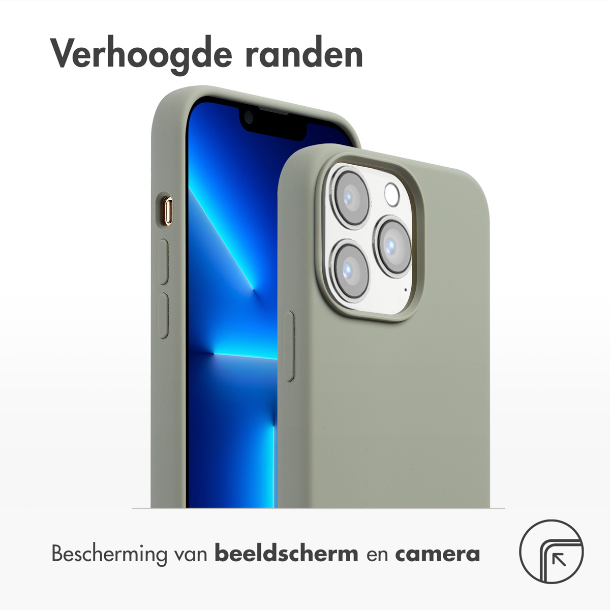 Deux téléphones dans des étuis de protection. L'un affiche l'écran, avec un effet de lumière bleue. Les étuis sont vert clair.