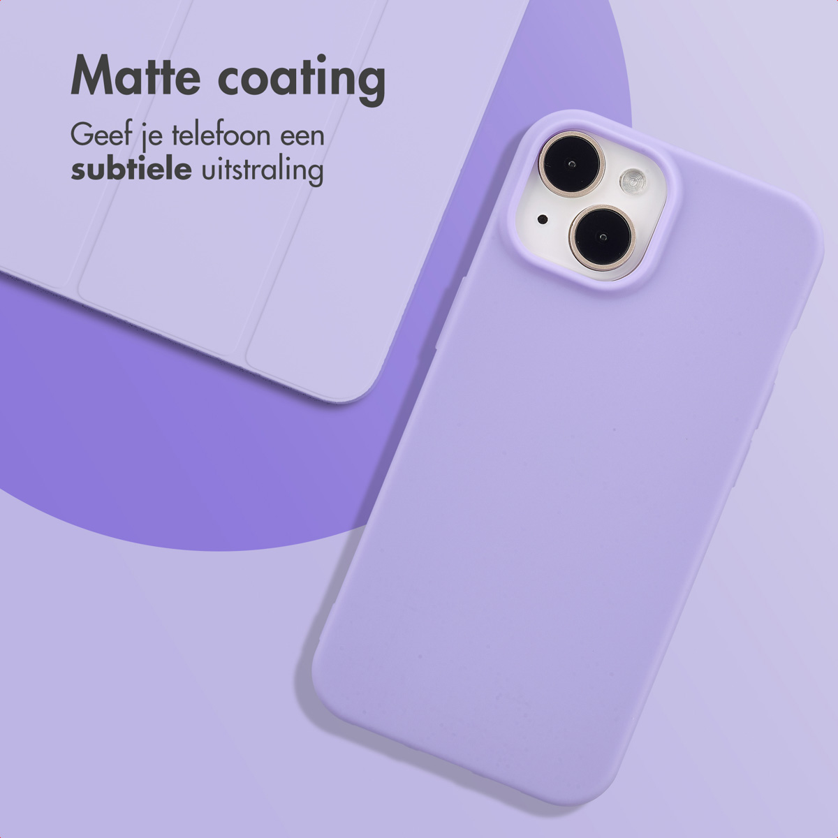 A purple phone case and a white case are on a purple background. Text says 'Matte coating' and 'Give your phone a subtle glow'.