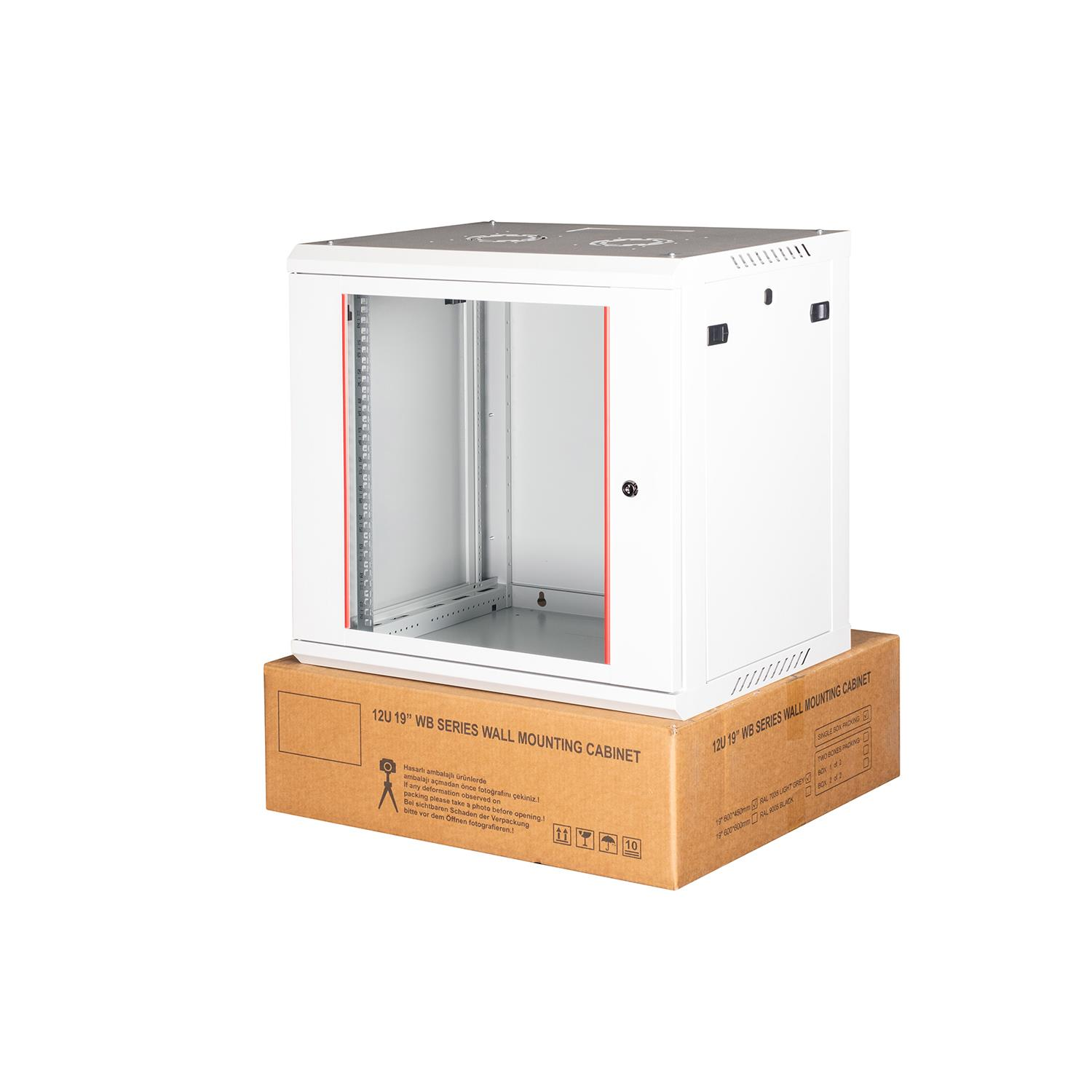 LANDE 12U 19" 600x450 mm Demonte Duvar Tipi Rack Kabinet Antrasit Gri