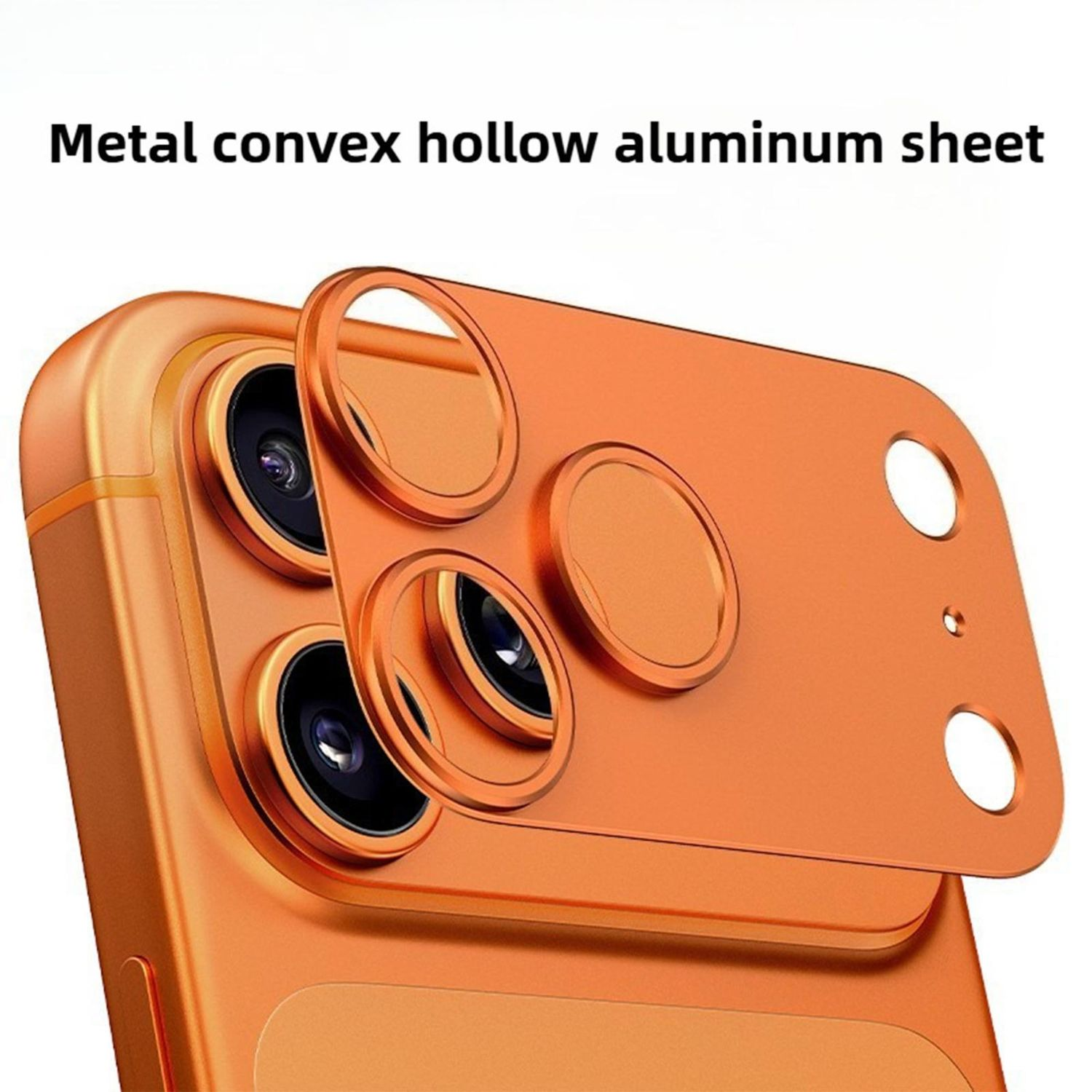Nahaufnahme eines kupferfarbenen Telefons mit einer Metall-Hohlaluminiumplatte, die die Kameralinsen bedeckt.