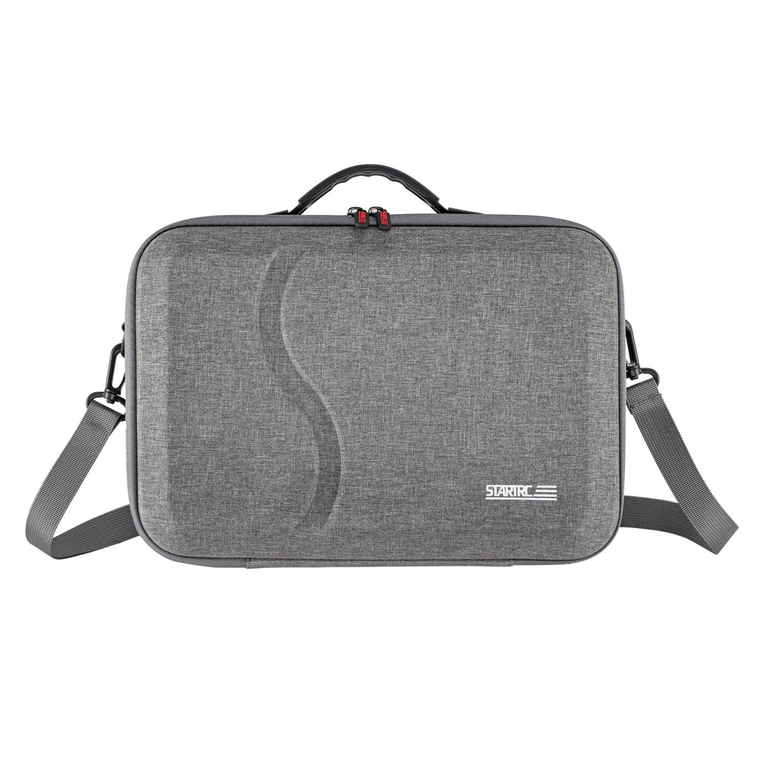 Eine graue STARTRC-Tragetasche mit Griff, Schultergurt und Reißverschluss. Die Tasche hat eine strukturierte Oberfläche und ein Logo.