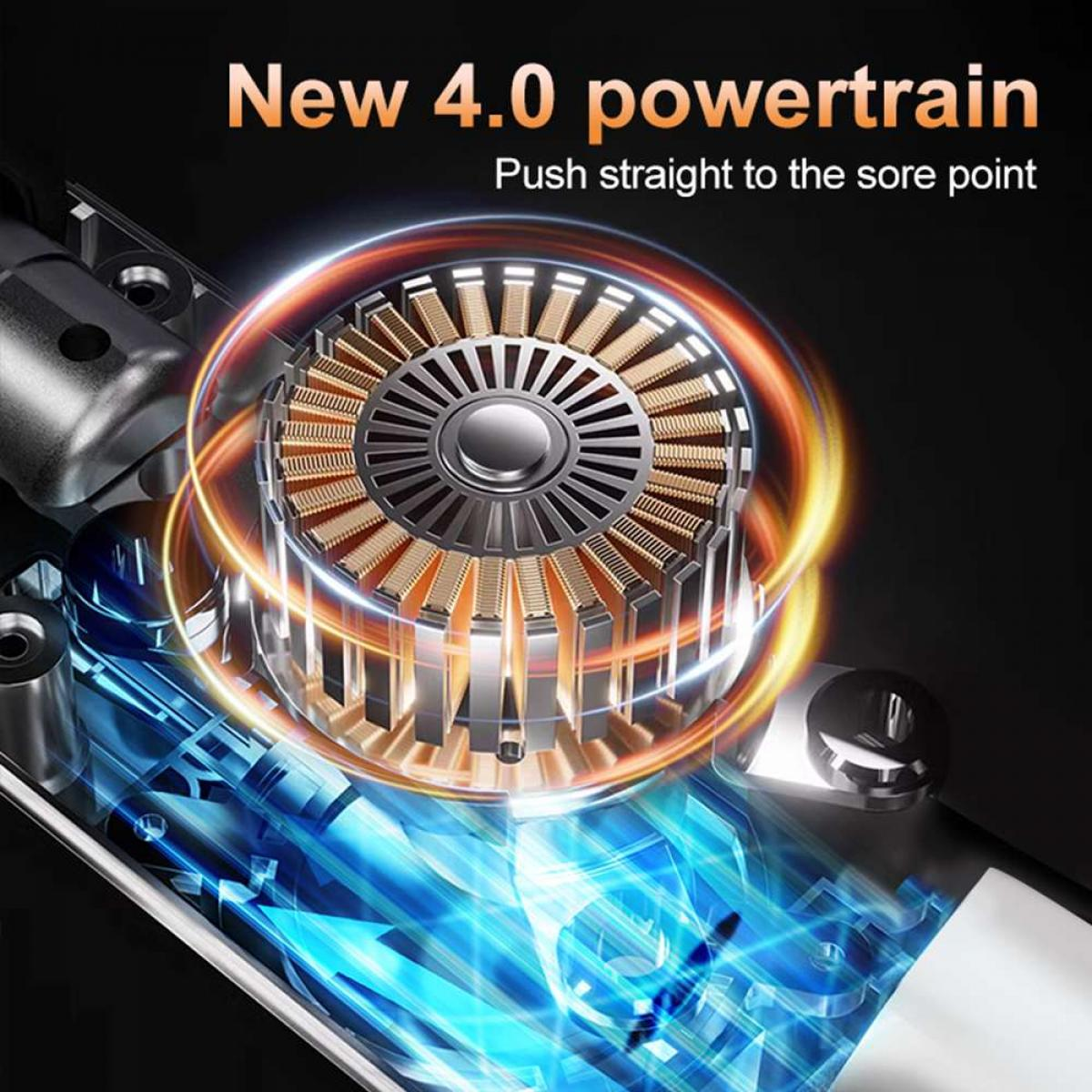Nahaufnahme einer Maschinenkomponente mit Gold- und Silberdetails, umgeben von Licht und dem Text 'New 4.0 powertrain'.