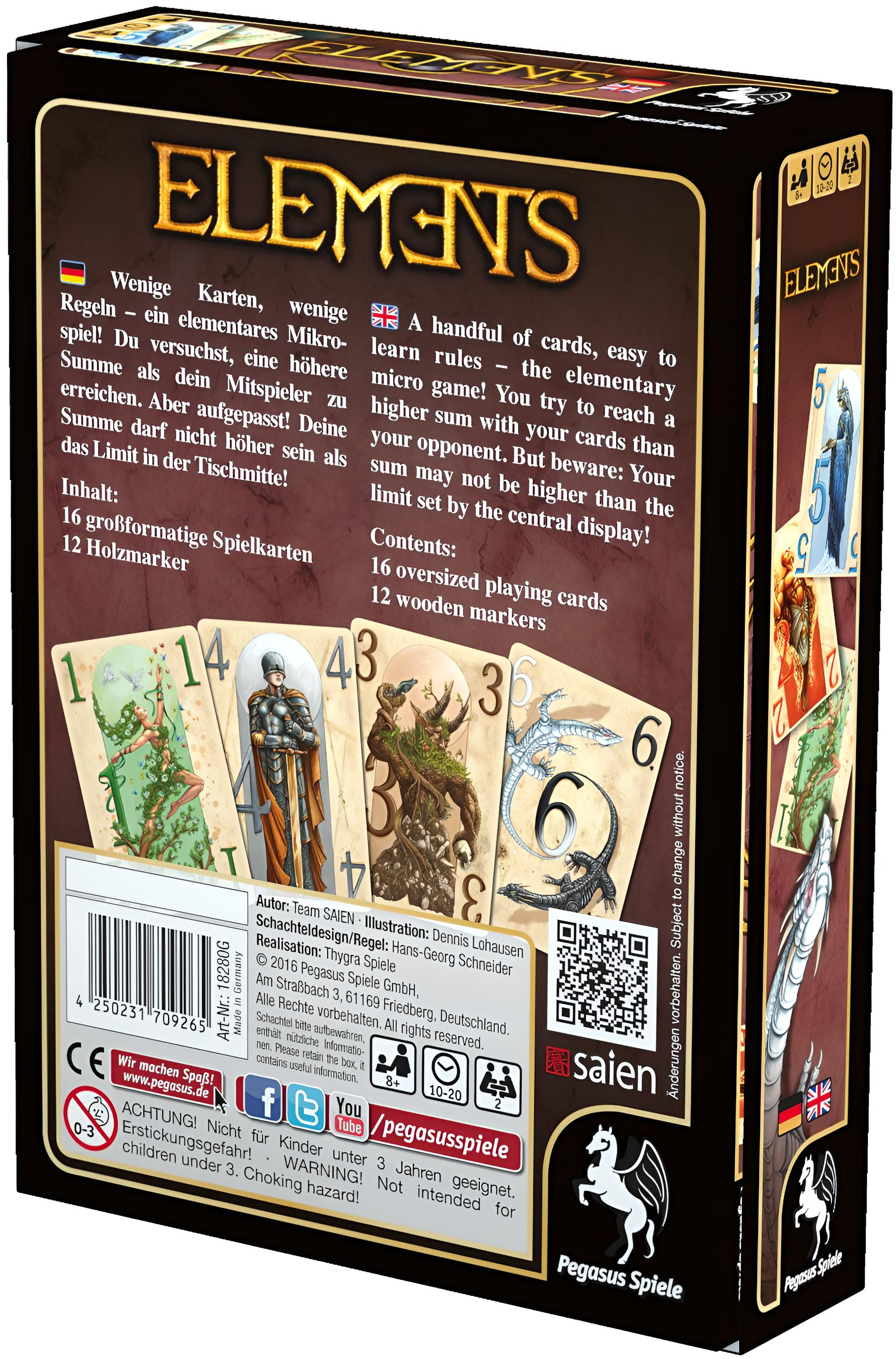 Kartenspielbox. Text auf Englisch und Deutsch. Karten mit verschiedenen Illustrationen sind sichtbar.