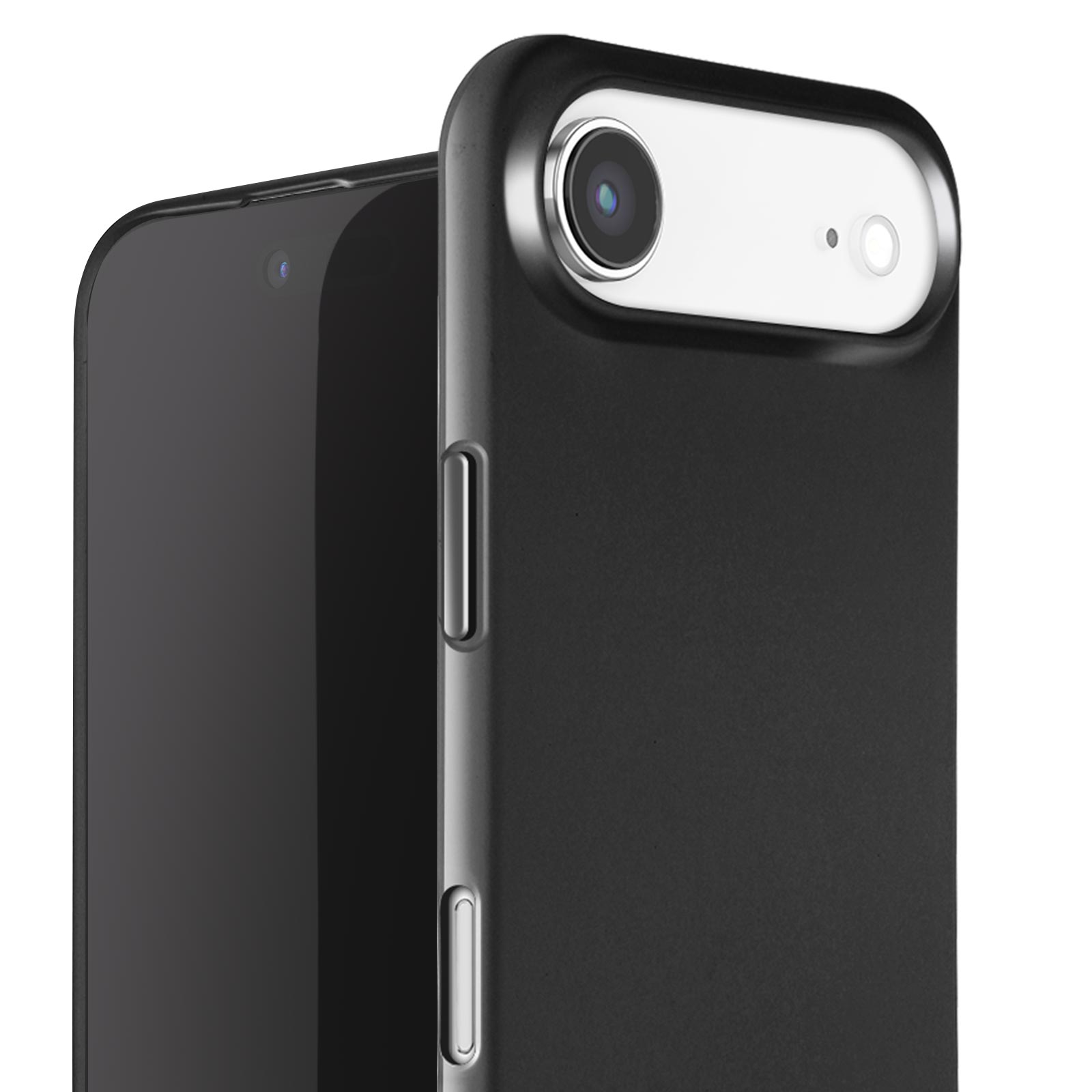 Gros plan de deux smartphones noirs. L'un affiche l'écran, l'autre a un objectif de caméra important.