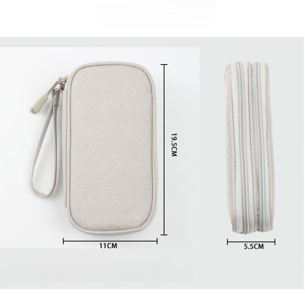 Zwei graue Federmäppchen mit Maßen. Eines ist 19,5 cm lang und 11 cm breit. Das andere ist 5,5 cm breit. Beide haben Reißverschlüsse.